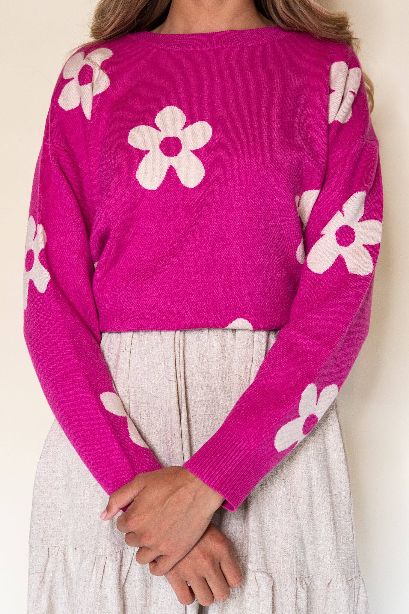 The Dae Knit Sweater in Hot Pink