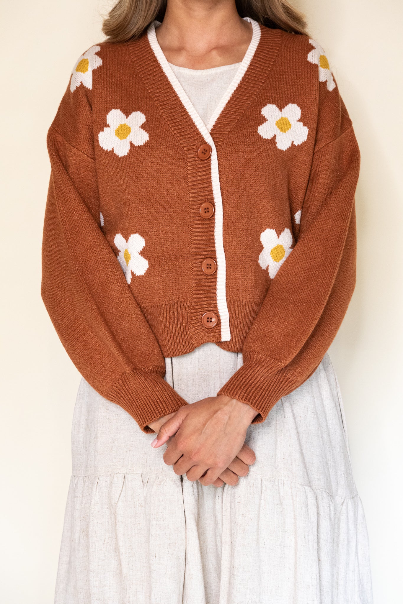 The Daisy Knit Cardigan in Brown