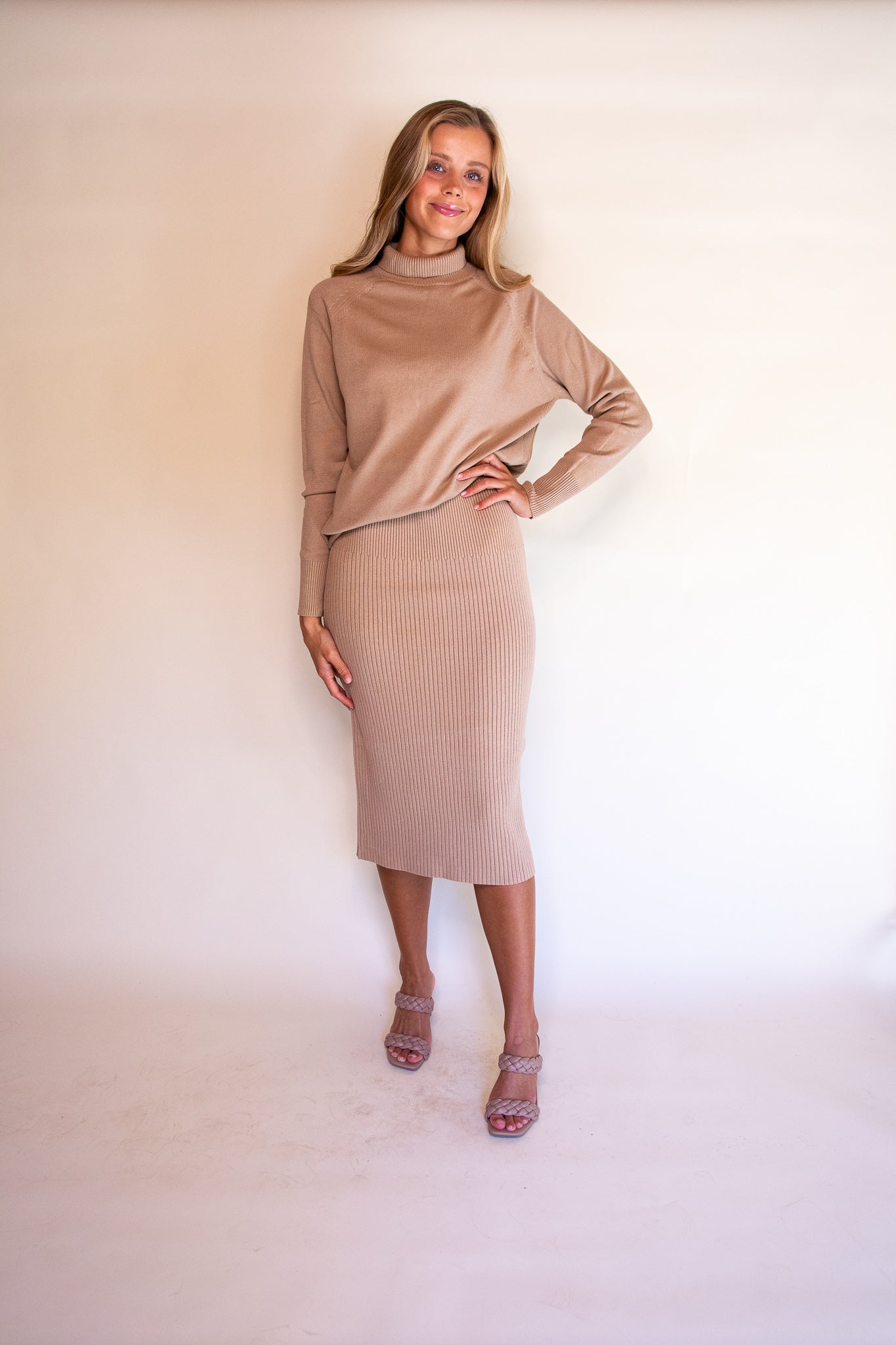 The Stevie Turtleneck Sweater Set in Latte