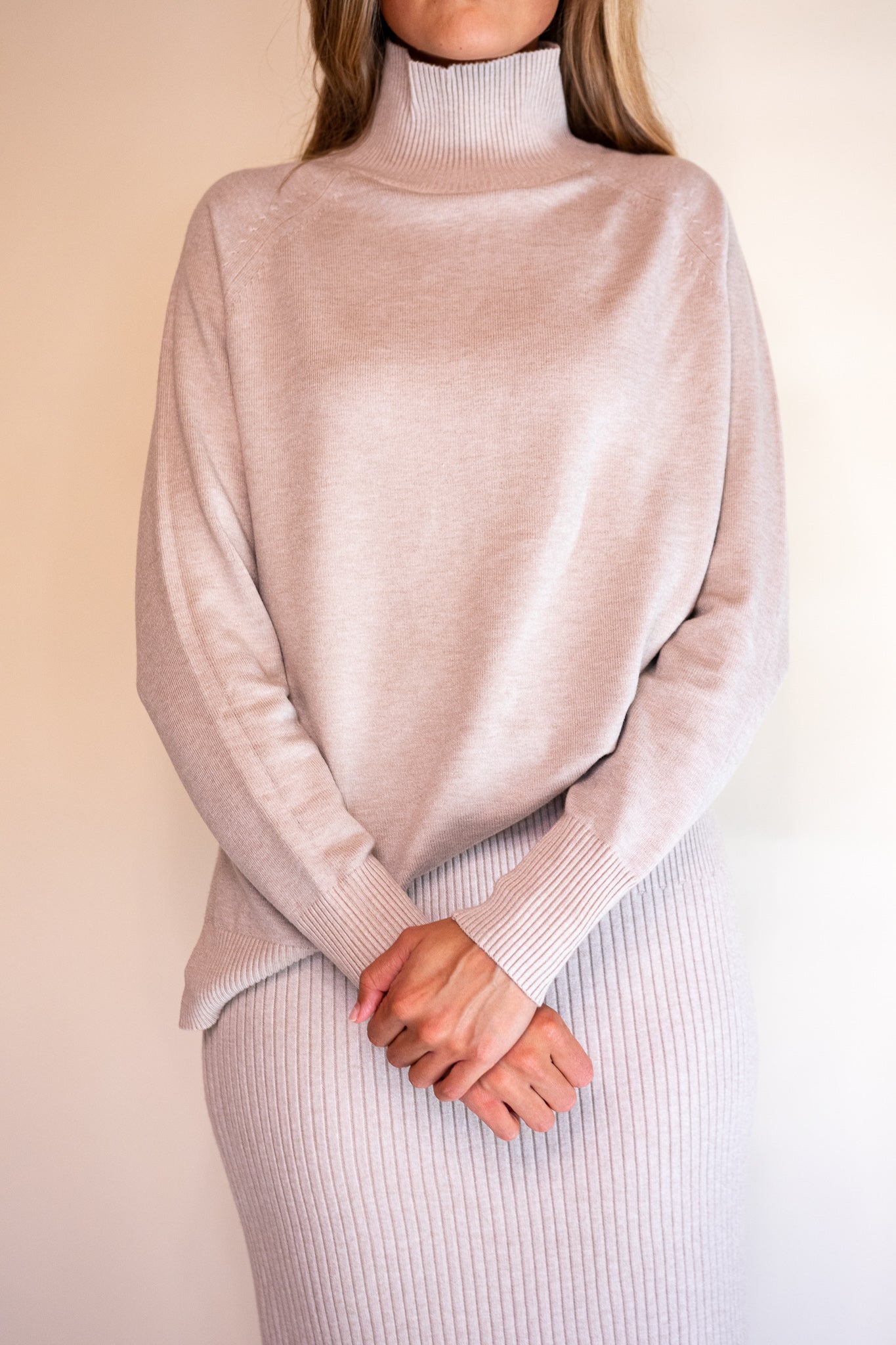 The Stevie Turtleneck Sweater Set in Warm Grey