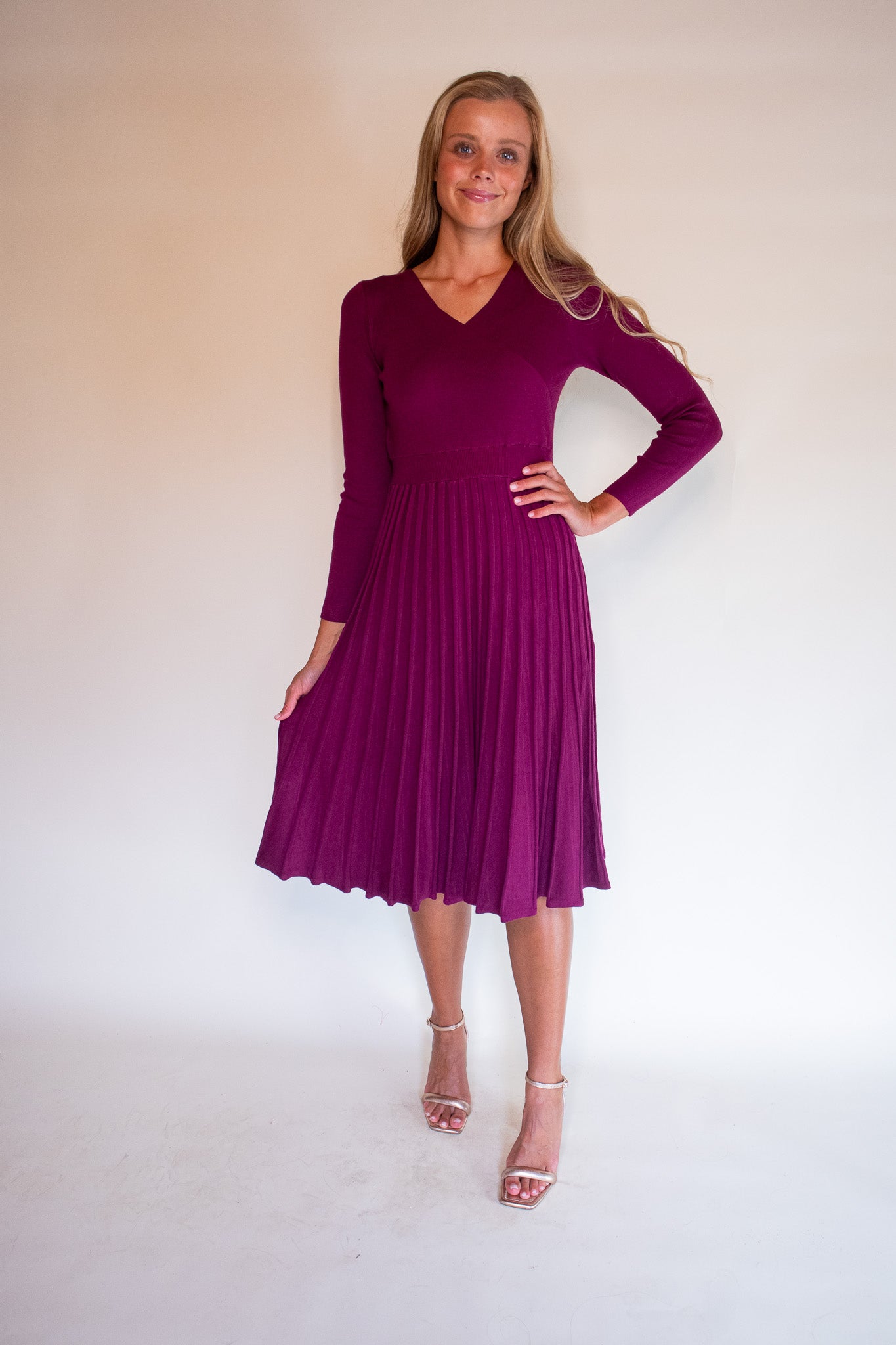 The Piper Wrap Knit Sweater Dress in Wine