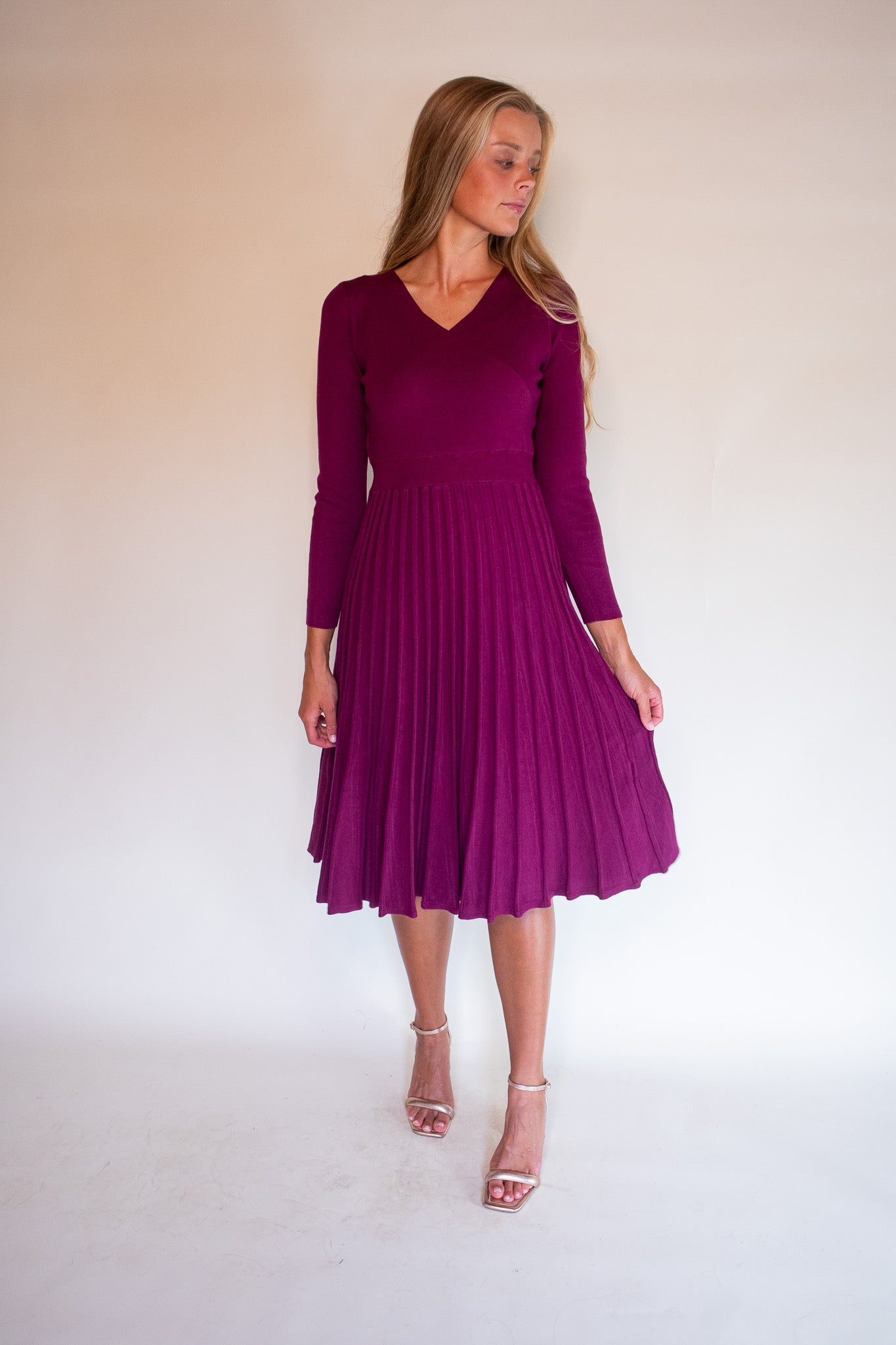 The Piper Wrap Knit Sweater Dress in Wine