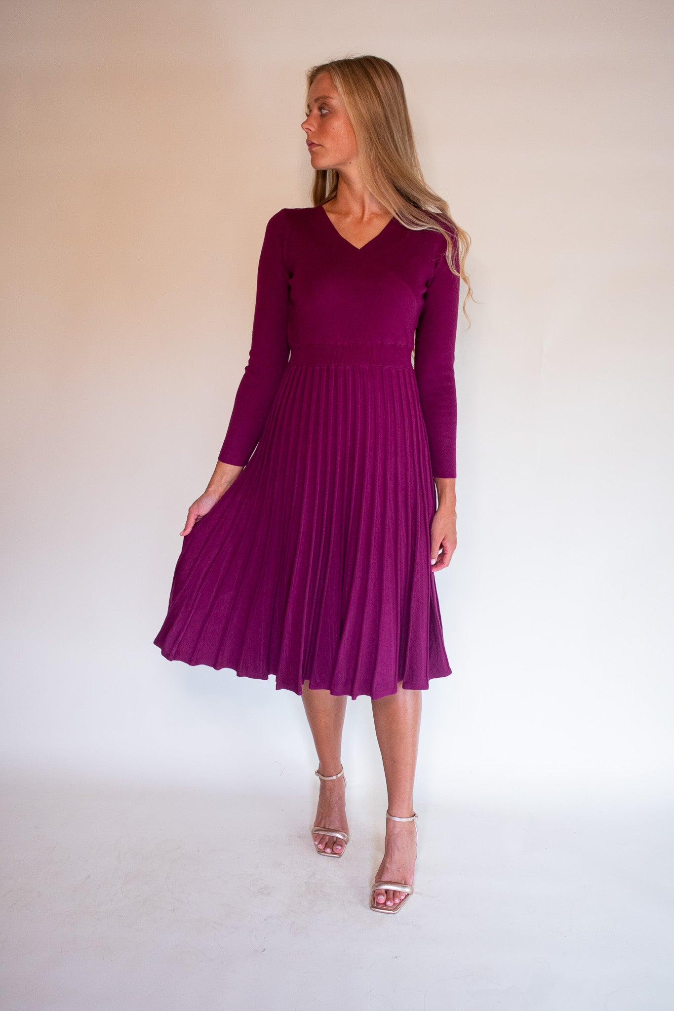 The Piper Wrap Knit Sweater Dress in Wine