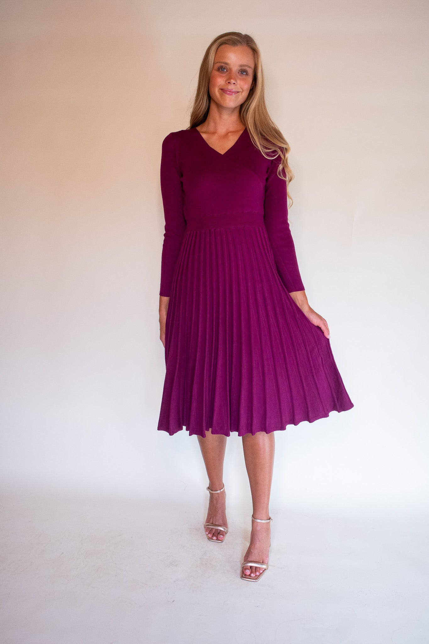 The Piper Wrap Knit Sweater Dress in Wine