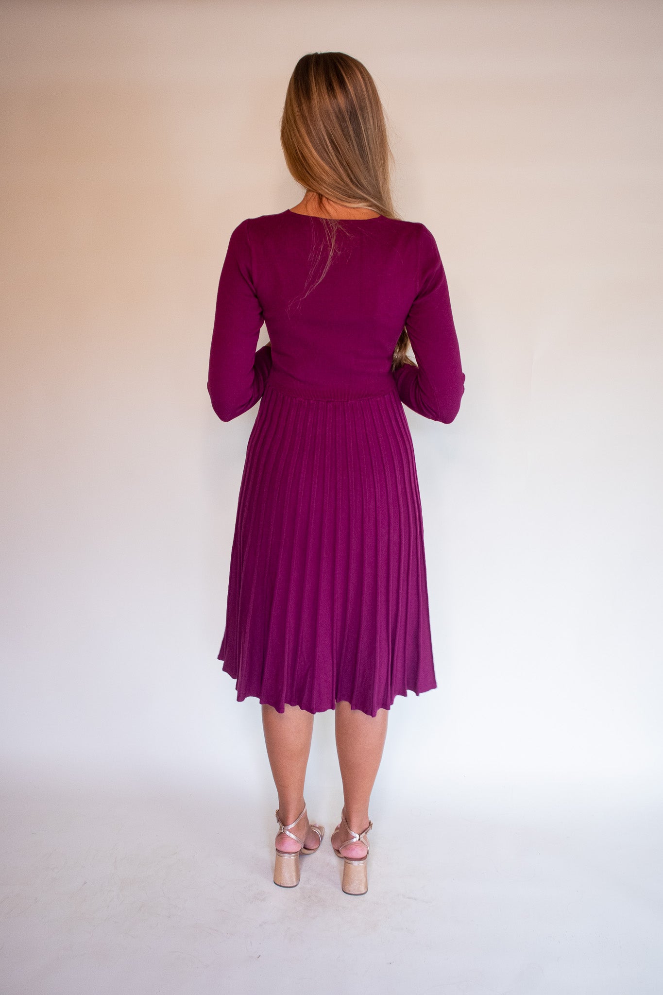 The Piper Wrap Knit Sweater Dress in Wine