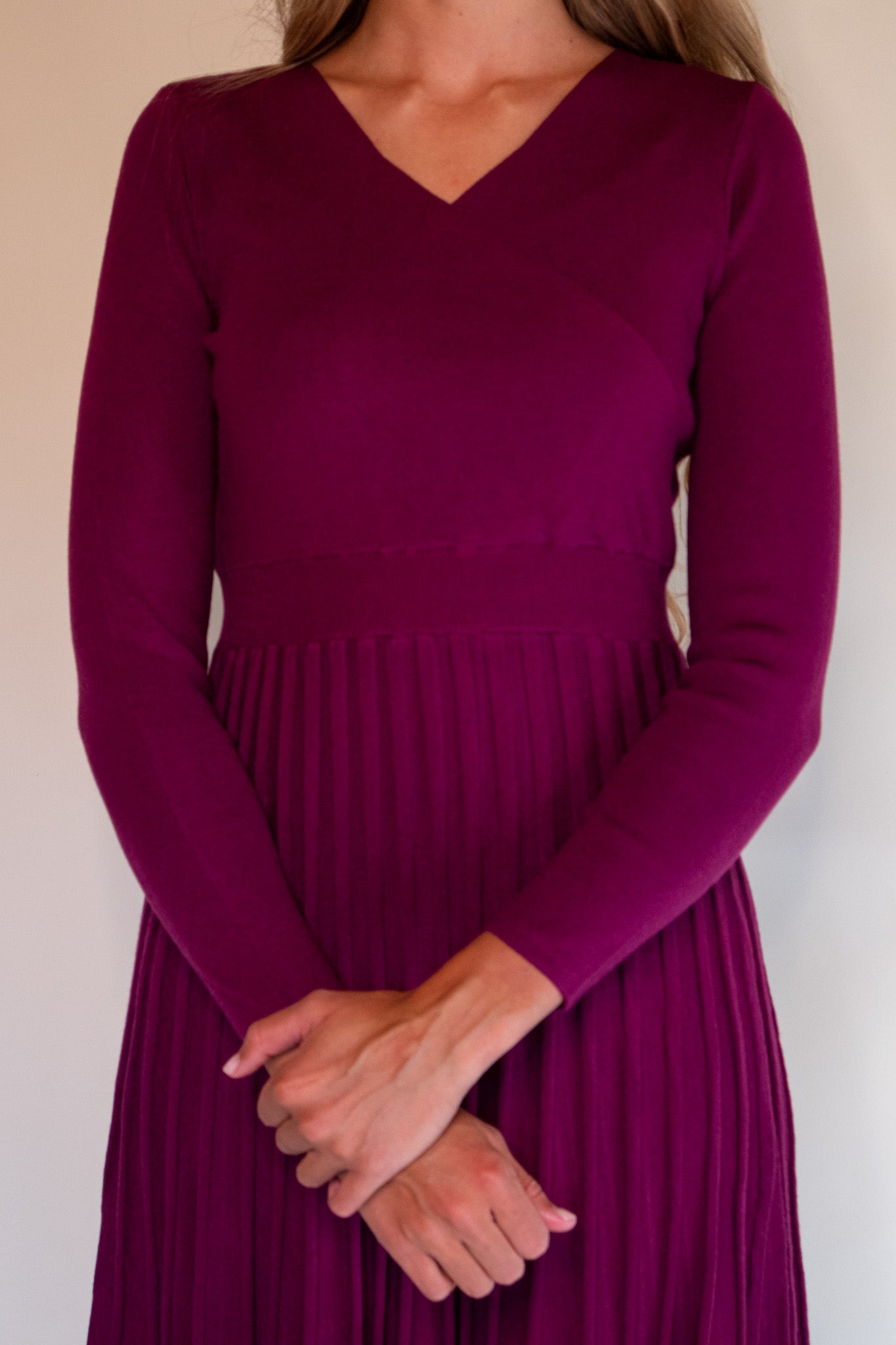 The Piper Wrap Knit Sweater Dress in Wine