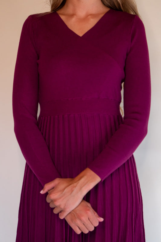 The Piper Wrap Knit Sweater Dress in Wine