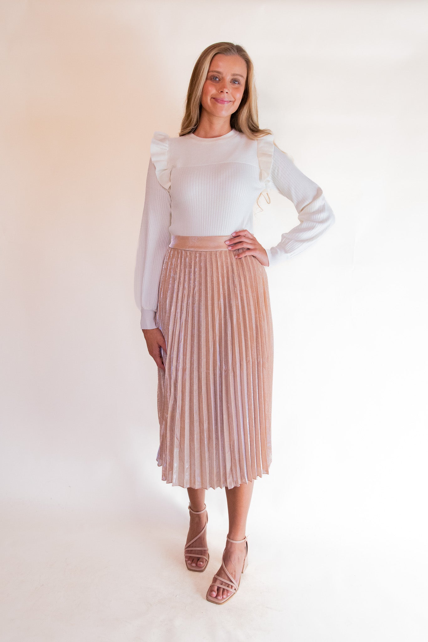 The Charlotte Pleated Skirt in Rose Gold