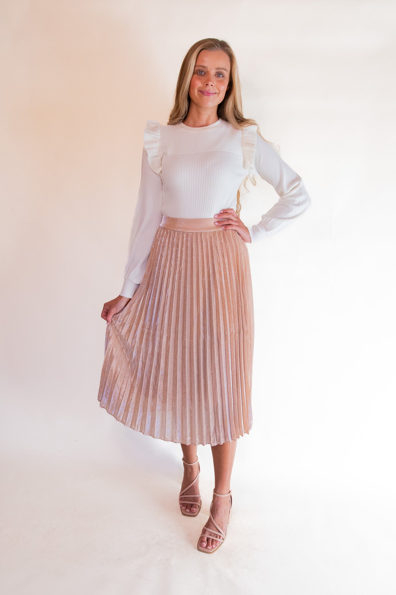 The Charlotte Pleated Skirt in Rose Gold