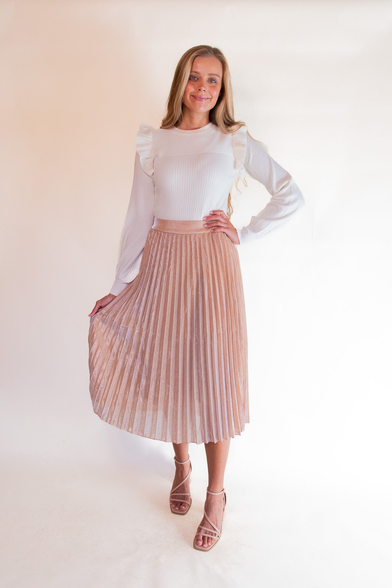 The Charlotte Pleated Skirt in Rose Gold