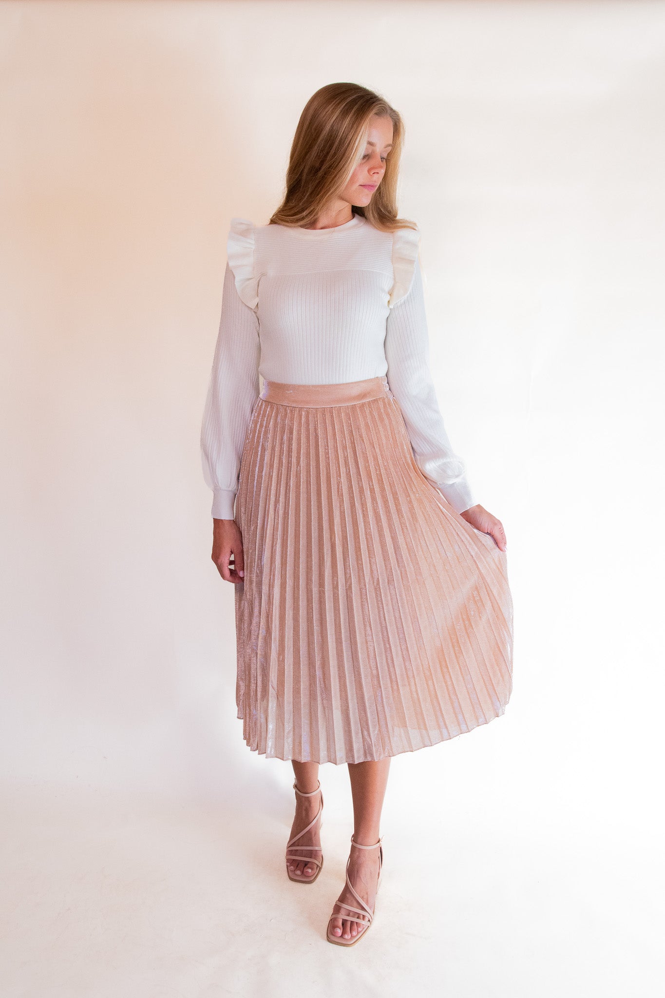 The Charlotte Pleated Skirt in Rose Gold