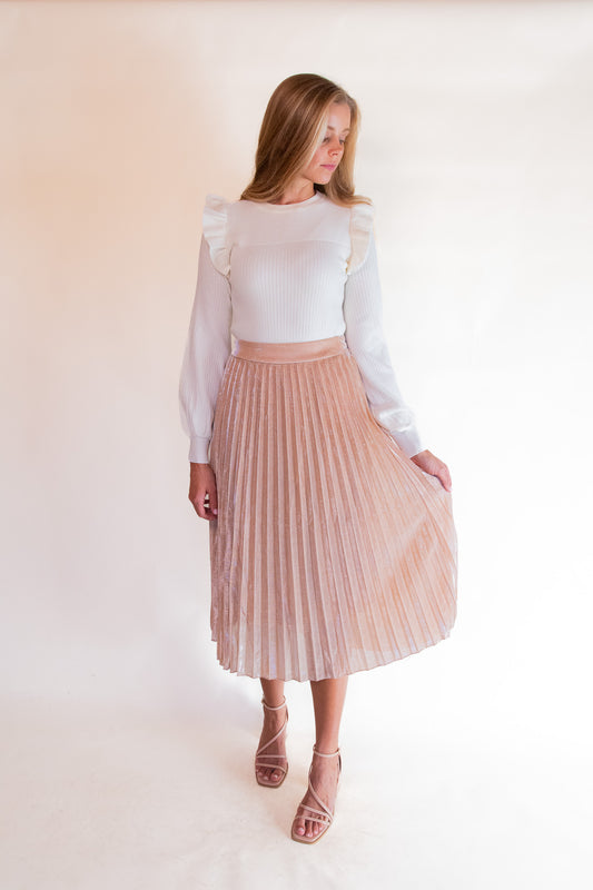 The Charlotte Pleated Skirt in Rose Gold