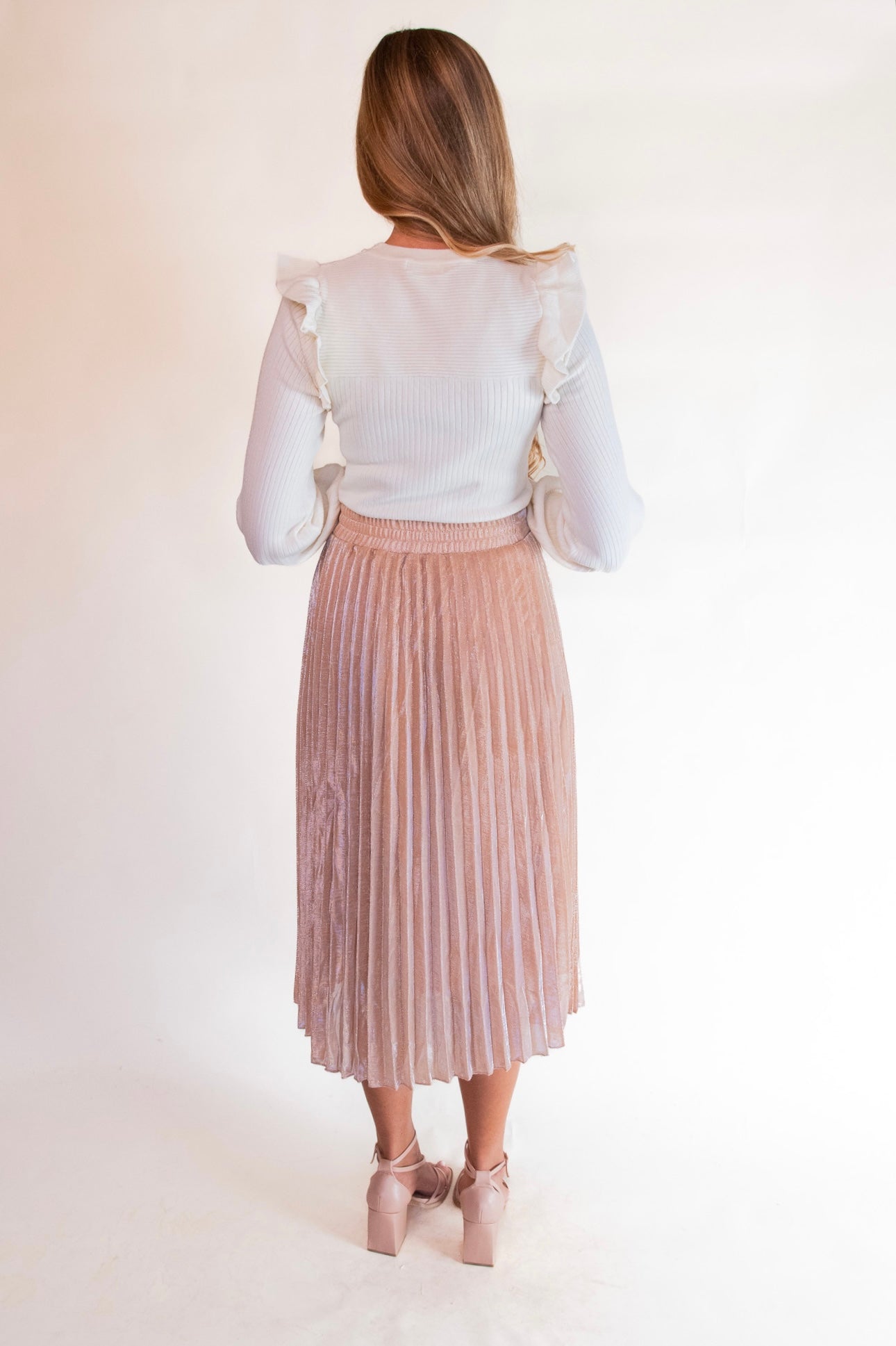 The Charlotte Pleated Skirt in Rose Gold