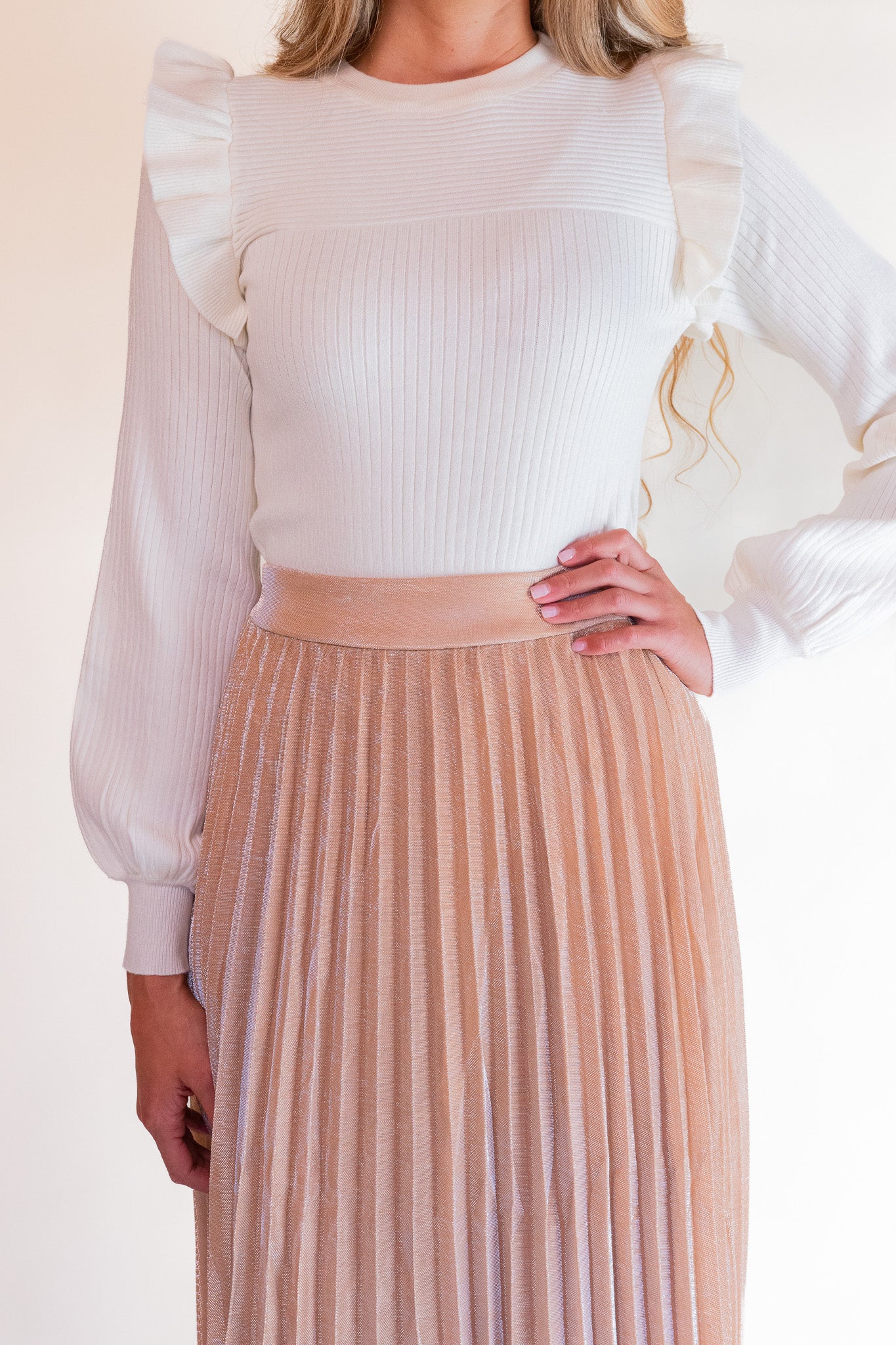 The Charlotte Pleated Skirt in Rose Gold