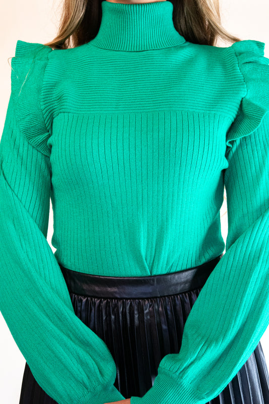 The Zoe Turtleneck Sweater in Green