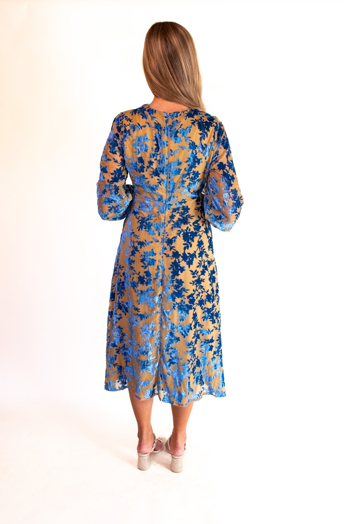 The Audrey Velvet Dress in Champagne & Blue