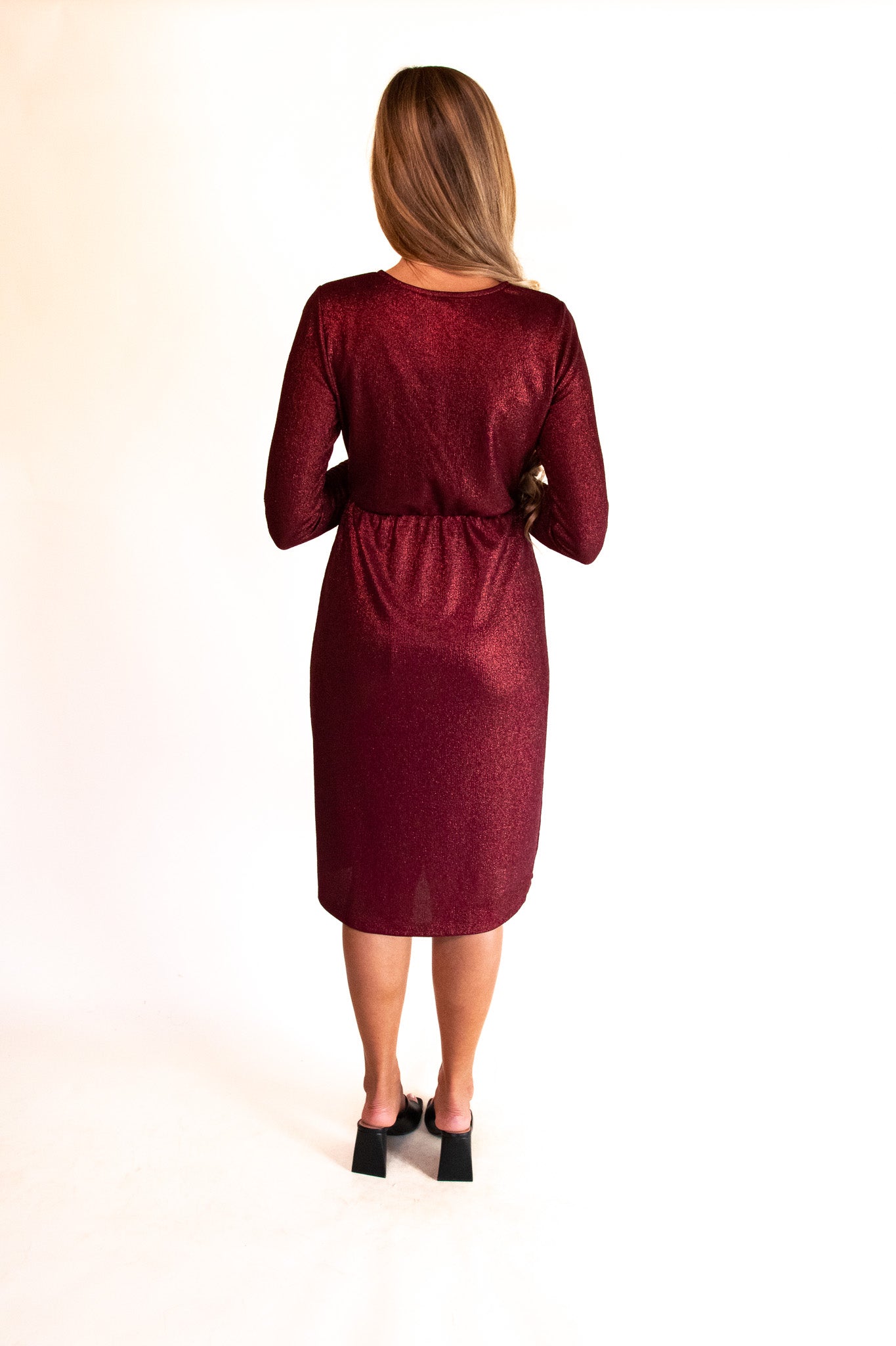 The Raya Sparkle Midi Dress in Cranberry