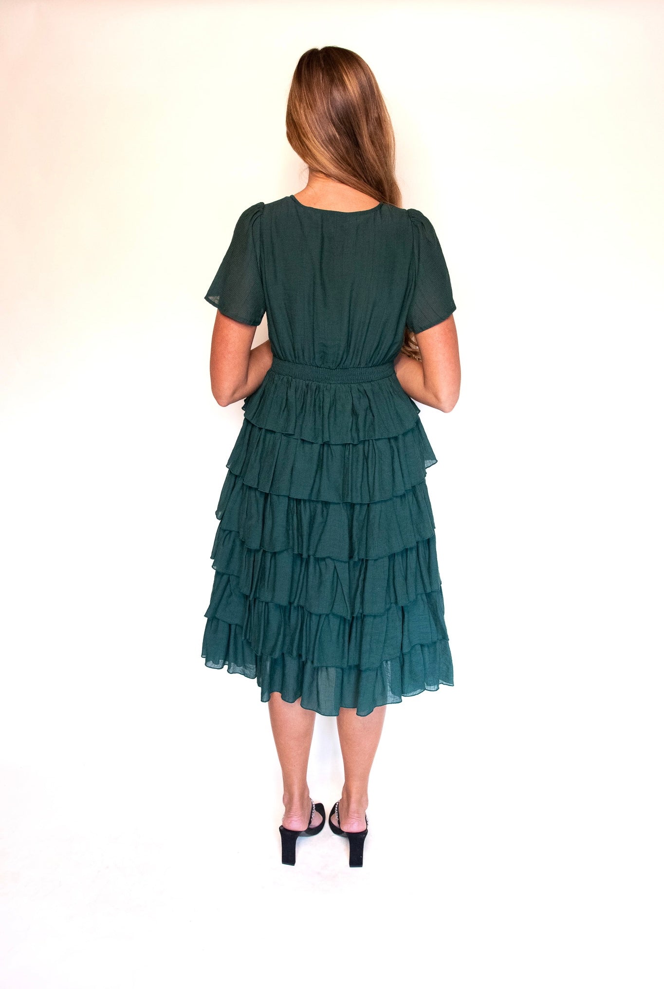 The Jade Ruffle Dress in Emerald