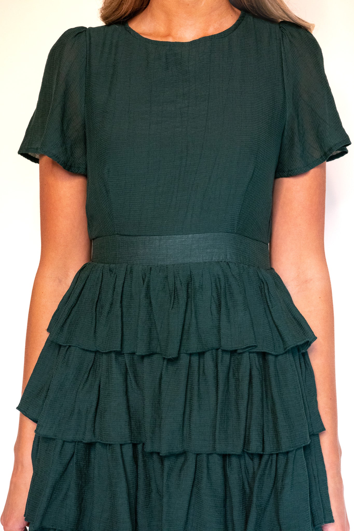 The Jade Ruffle Dress in Emerald