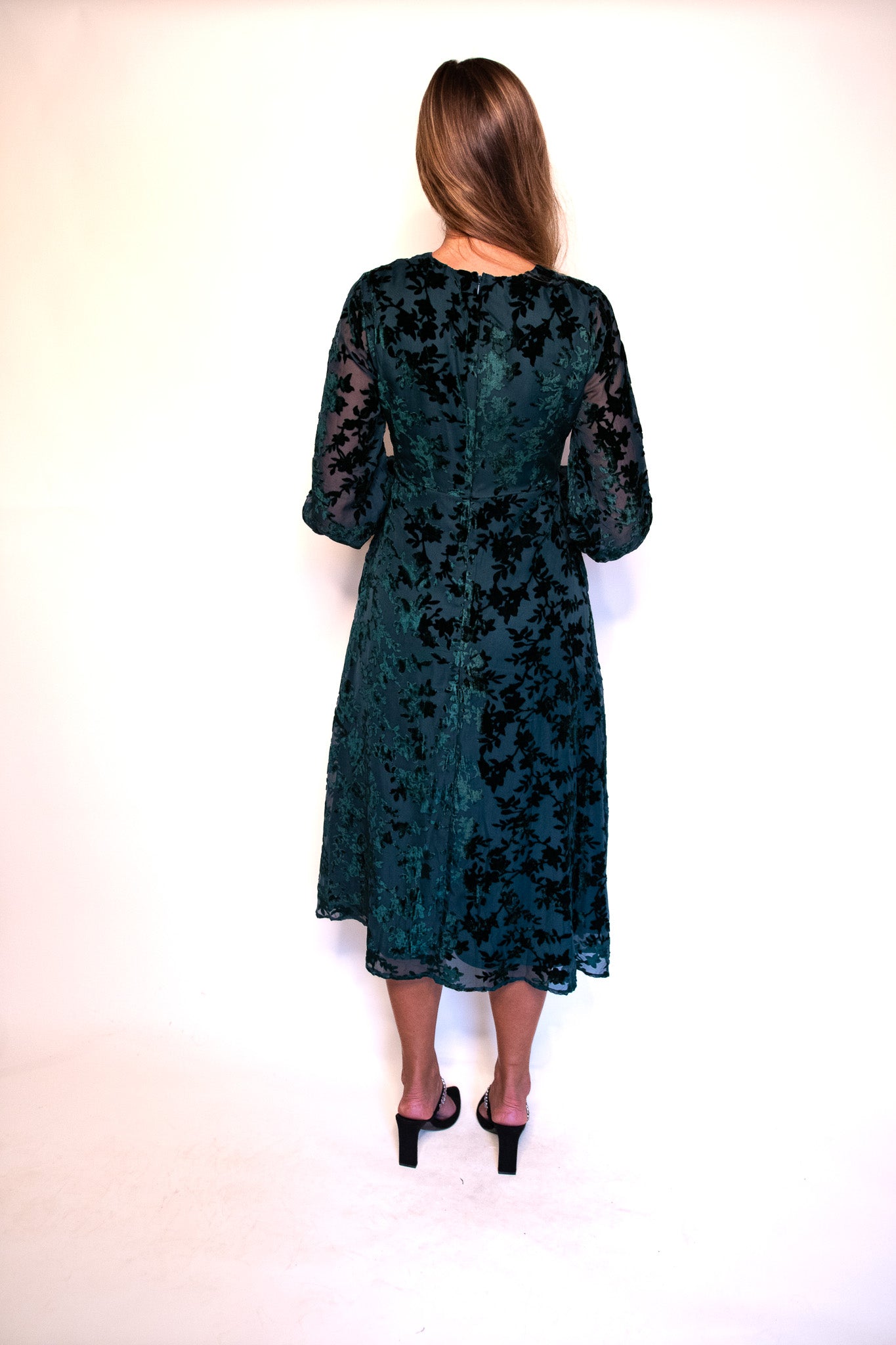 The Audrey Velvet Dress in Hunter Green