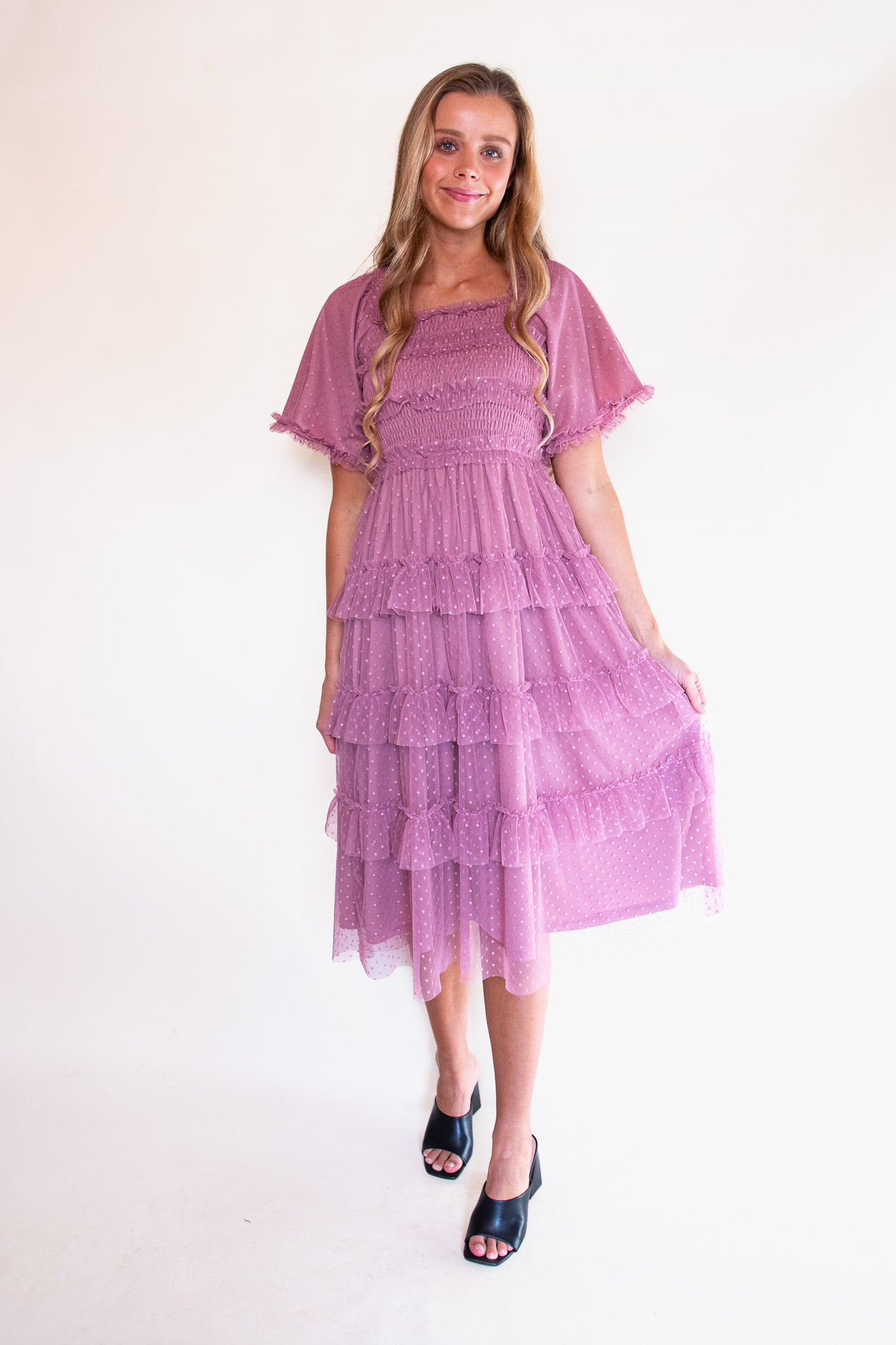 The Harper Smocked Tulle Dress in Dusty Mauve