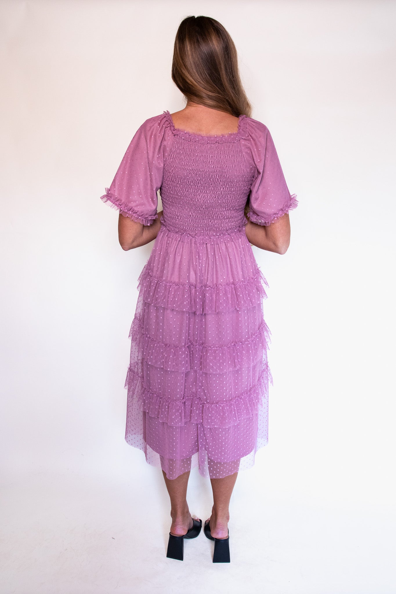 The Harper Smocked Tulle Dress in Dusty Mauve