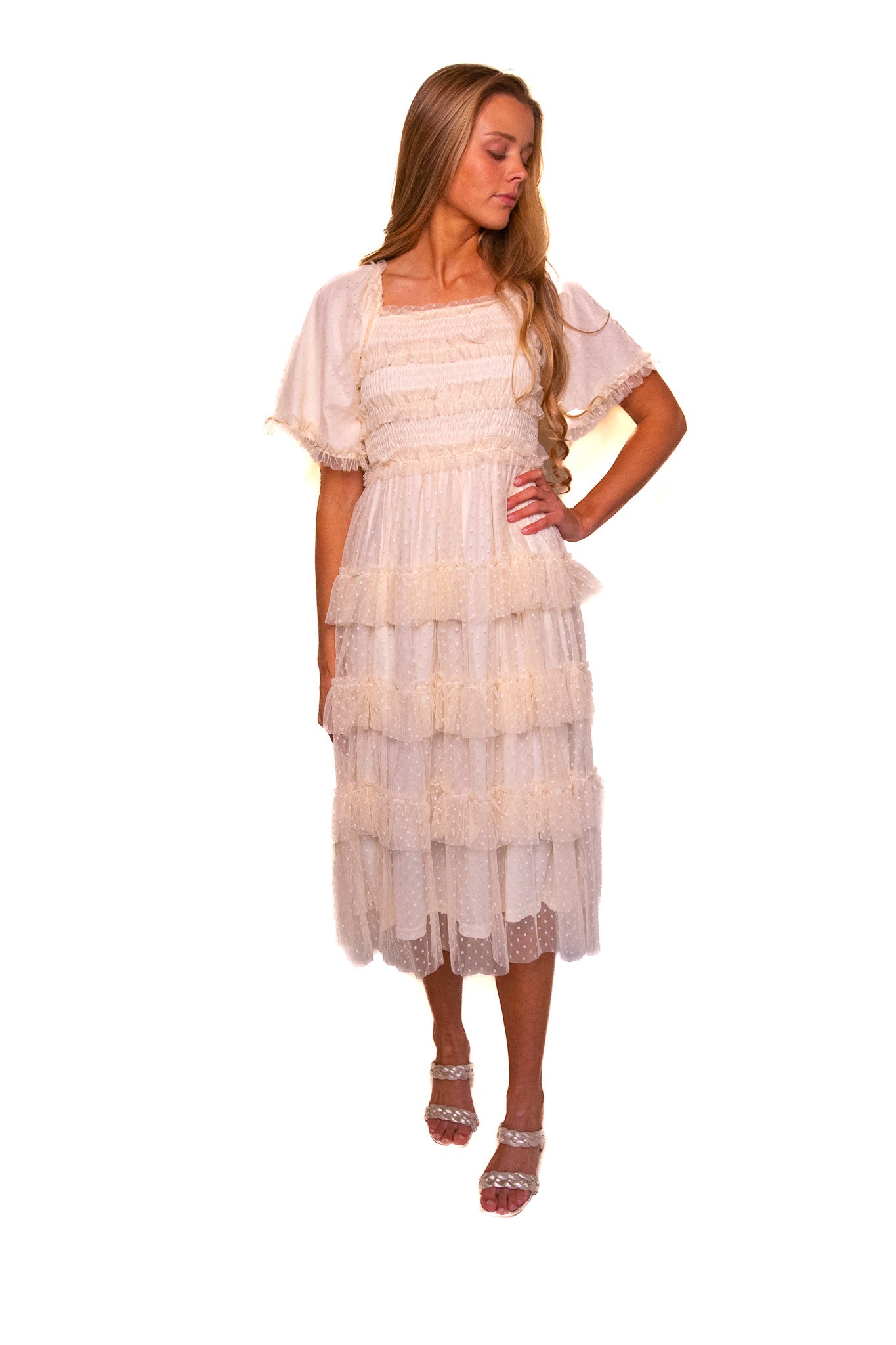 The Harper Smocked Tulle Dress in Butterceam