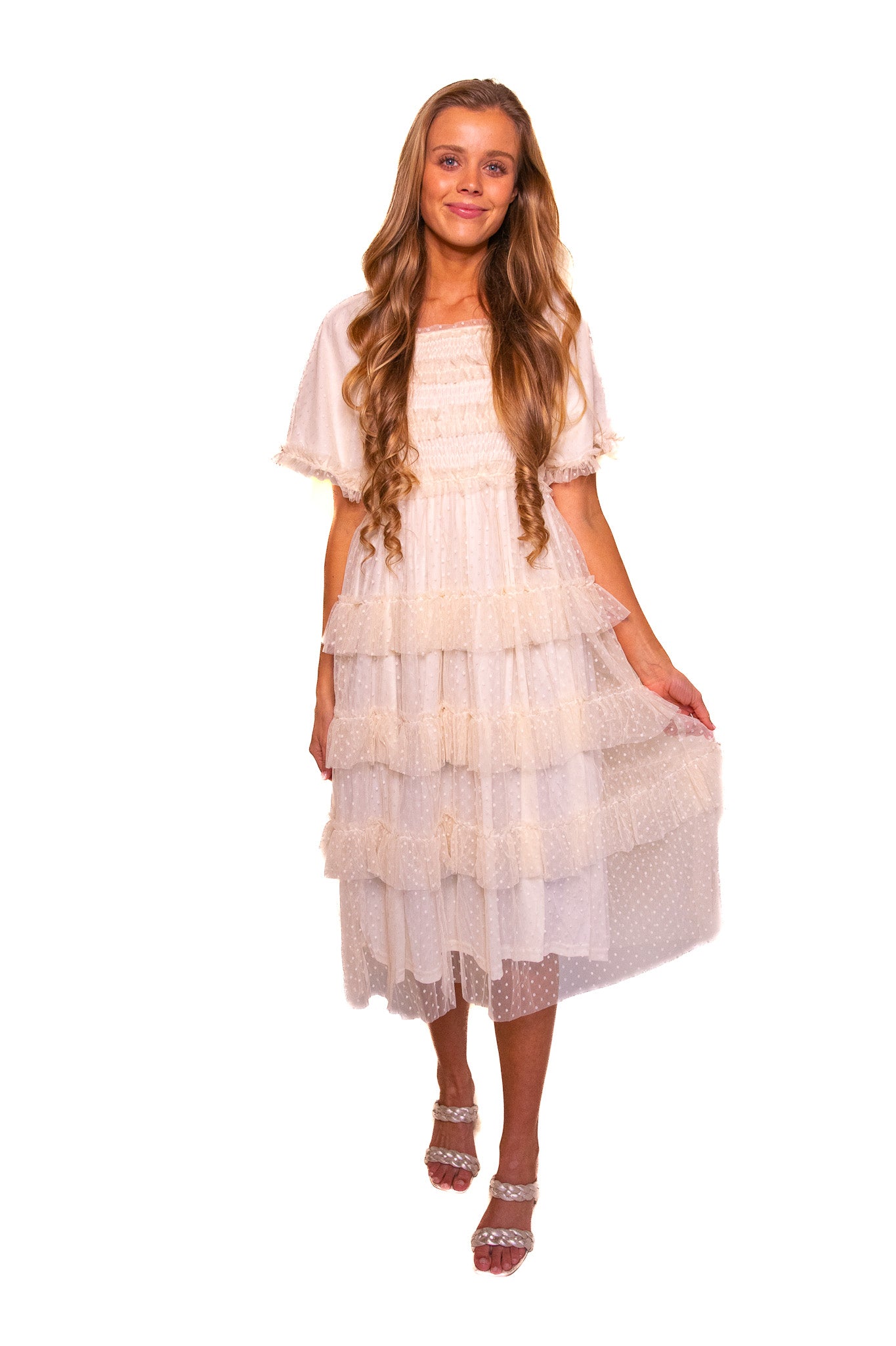 The Harper Smocked Tulle Dress in Butterceam