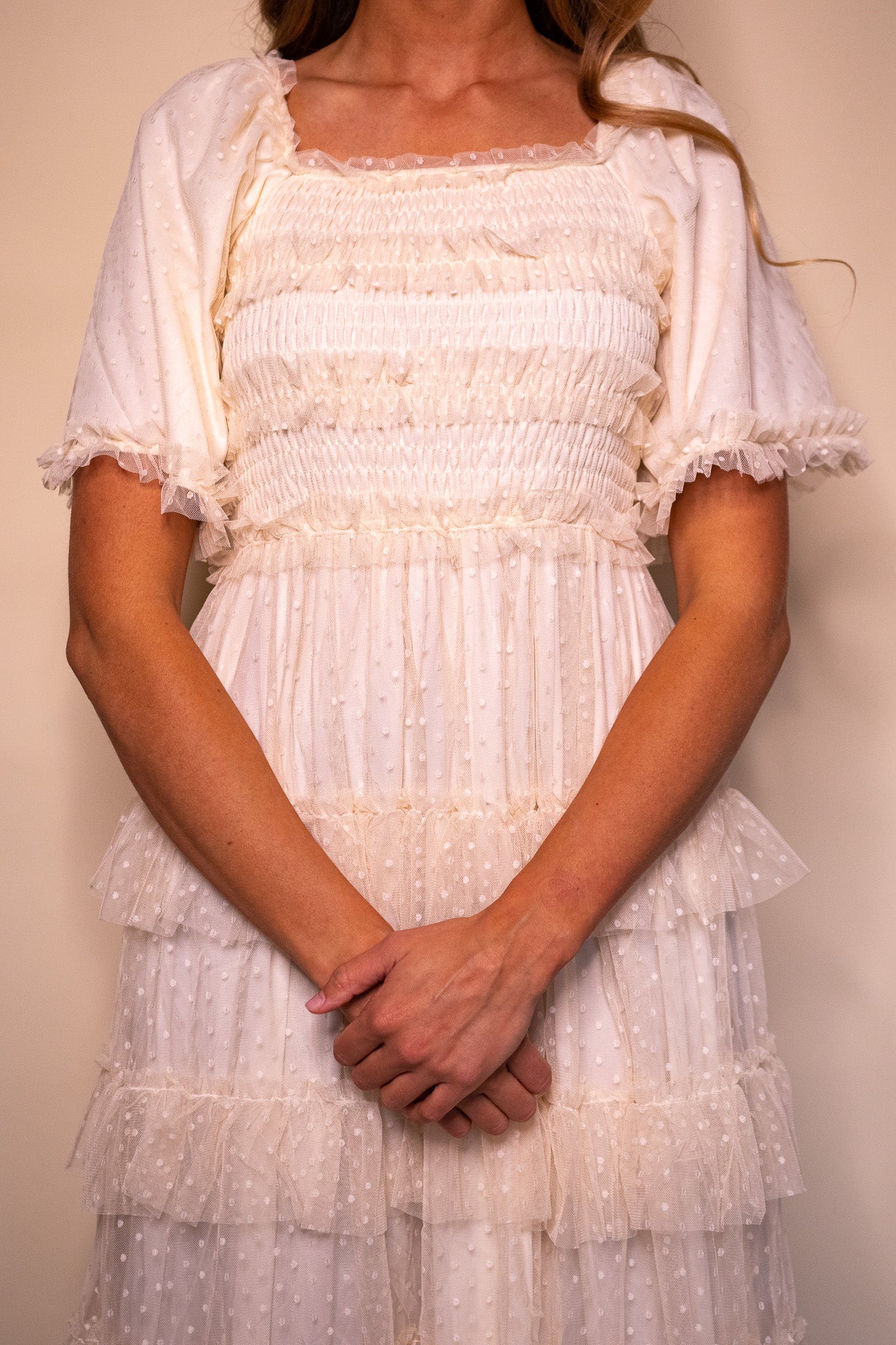 The Harper Smocked Tulle Dress in Butterceam