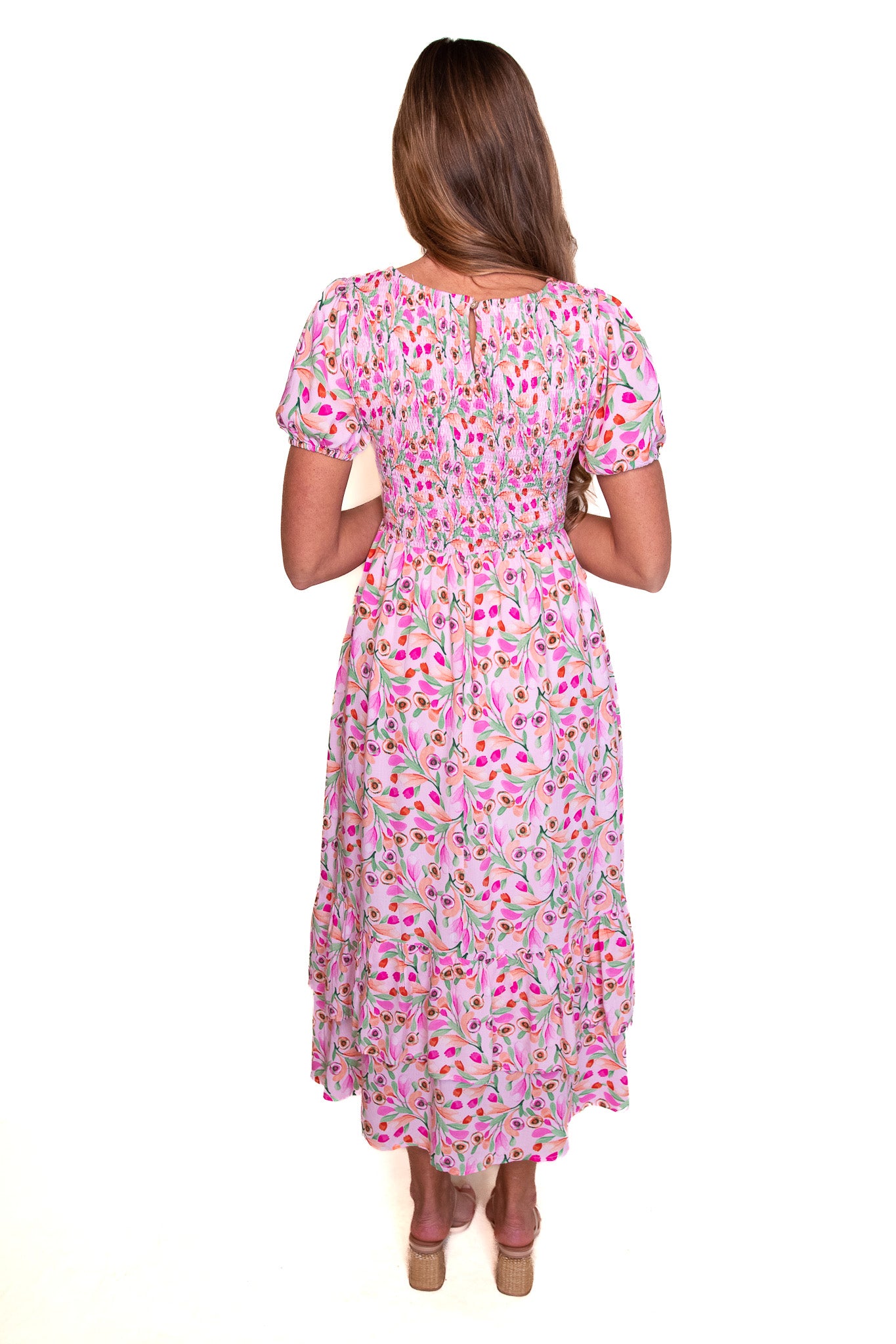 The Maren Floral Midi Dress in Pink Floral