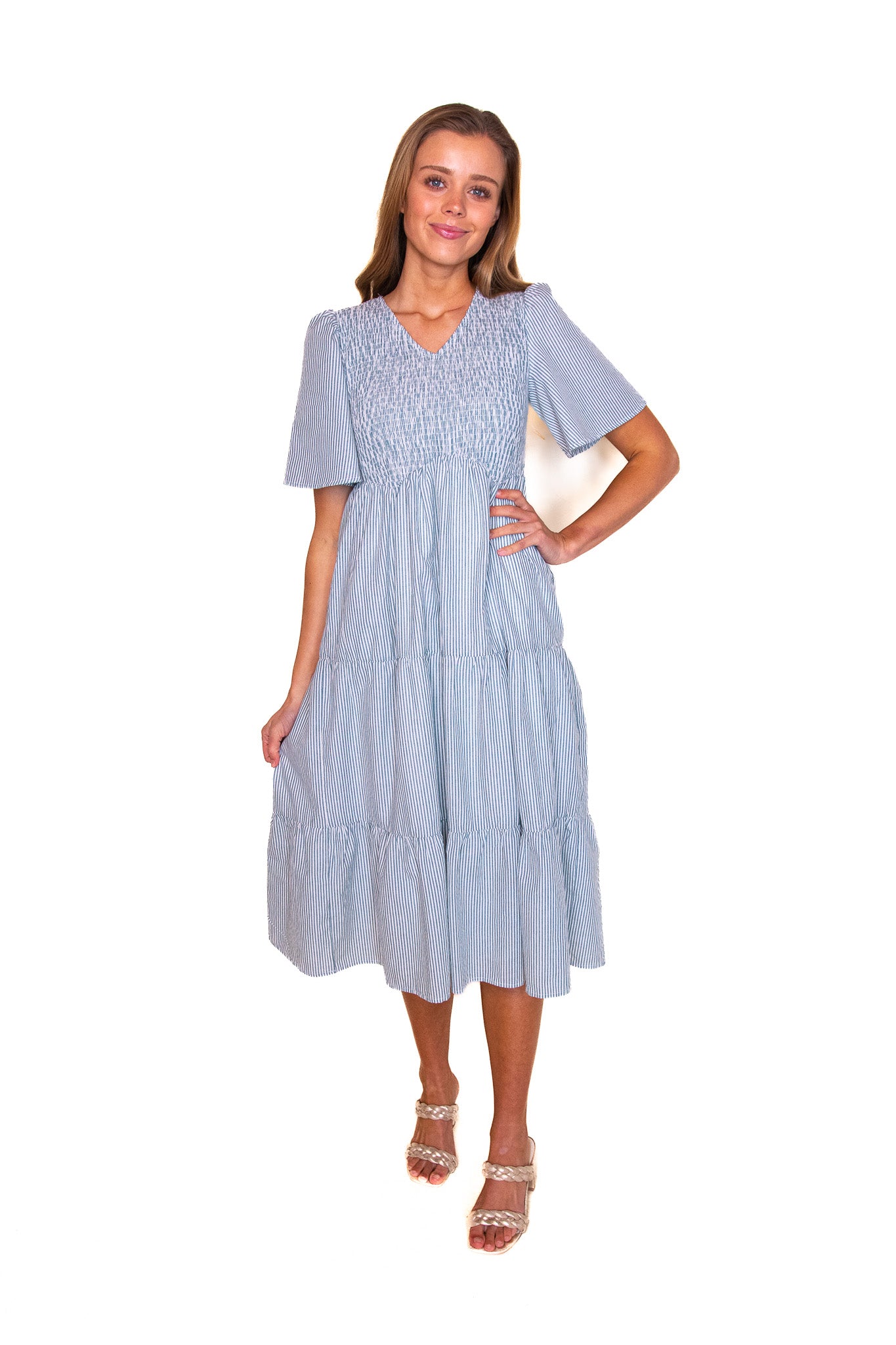 The Laura Dress in Blue & White Stripes