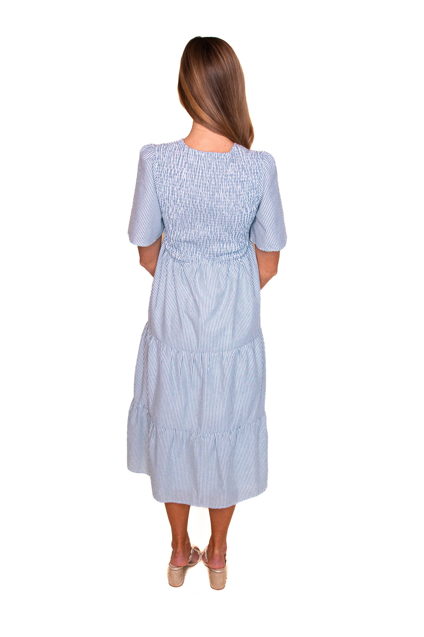 The Laura Dress in Blue & White Stripes