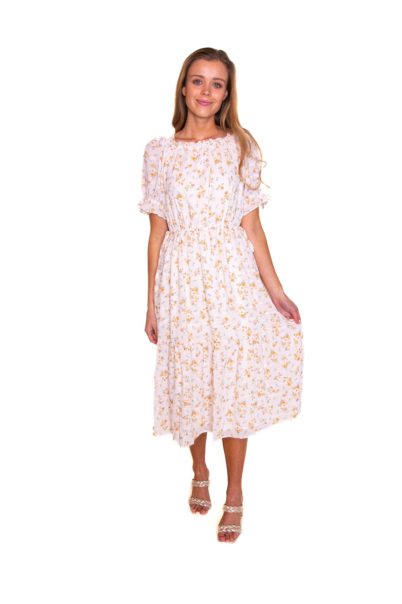 The Lindsey Tie-Side Midi in Yellow Floral