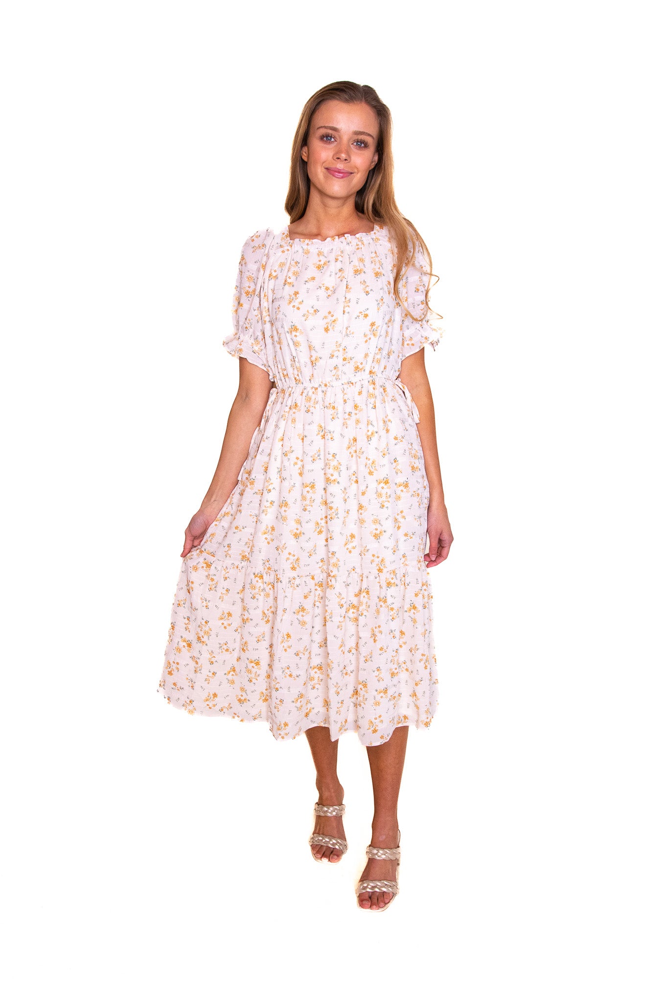 The Lindsey Tie-Side Midi in Yellow Floral