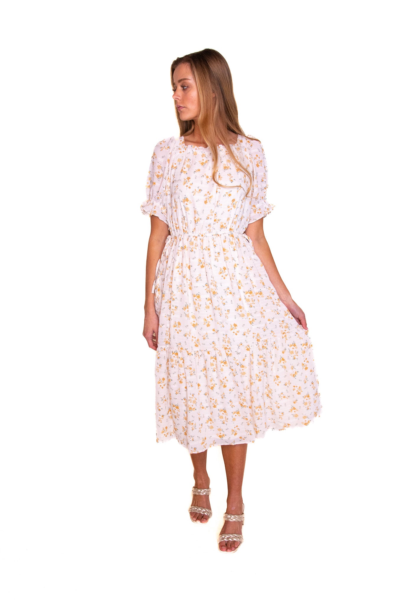 The Lindsey Tie-Side Midi in Yellow Floral