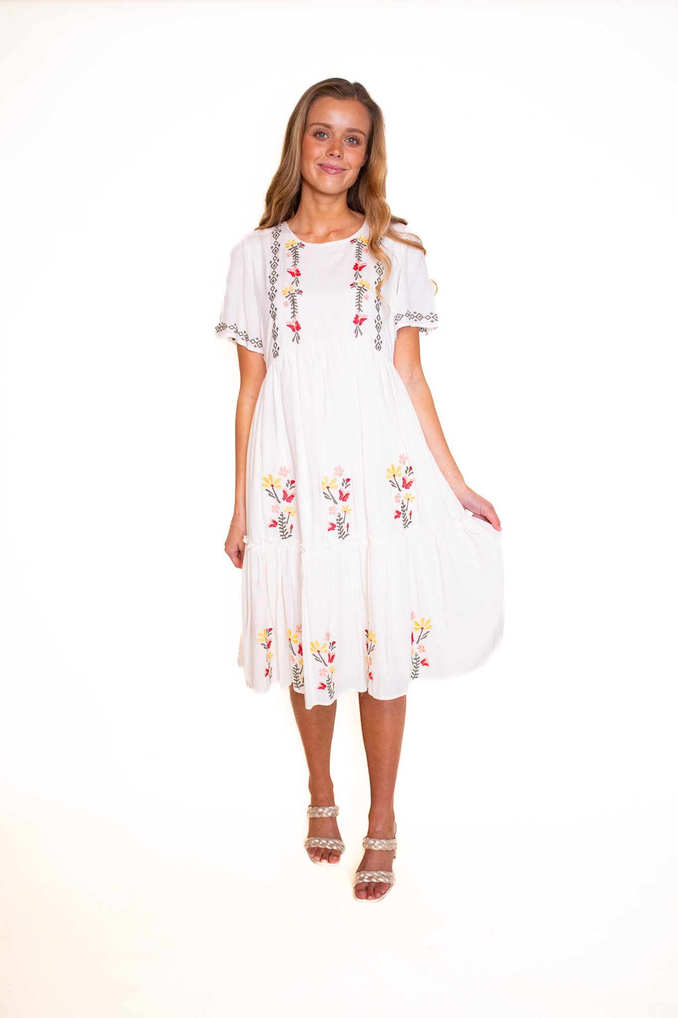 The Kacie Embroidered Midi in White