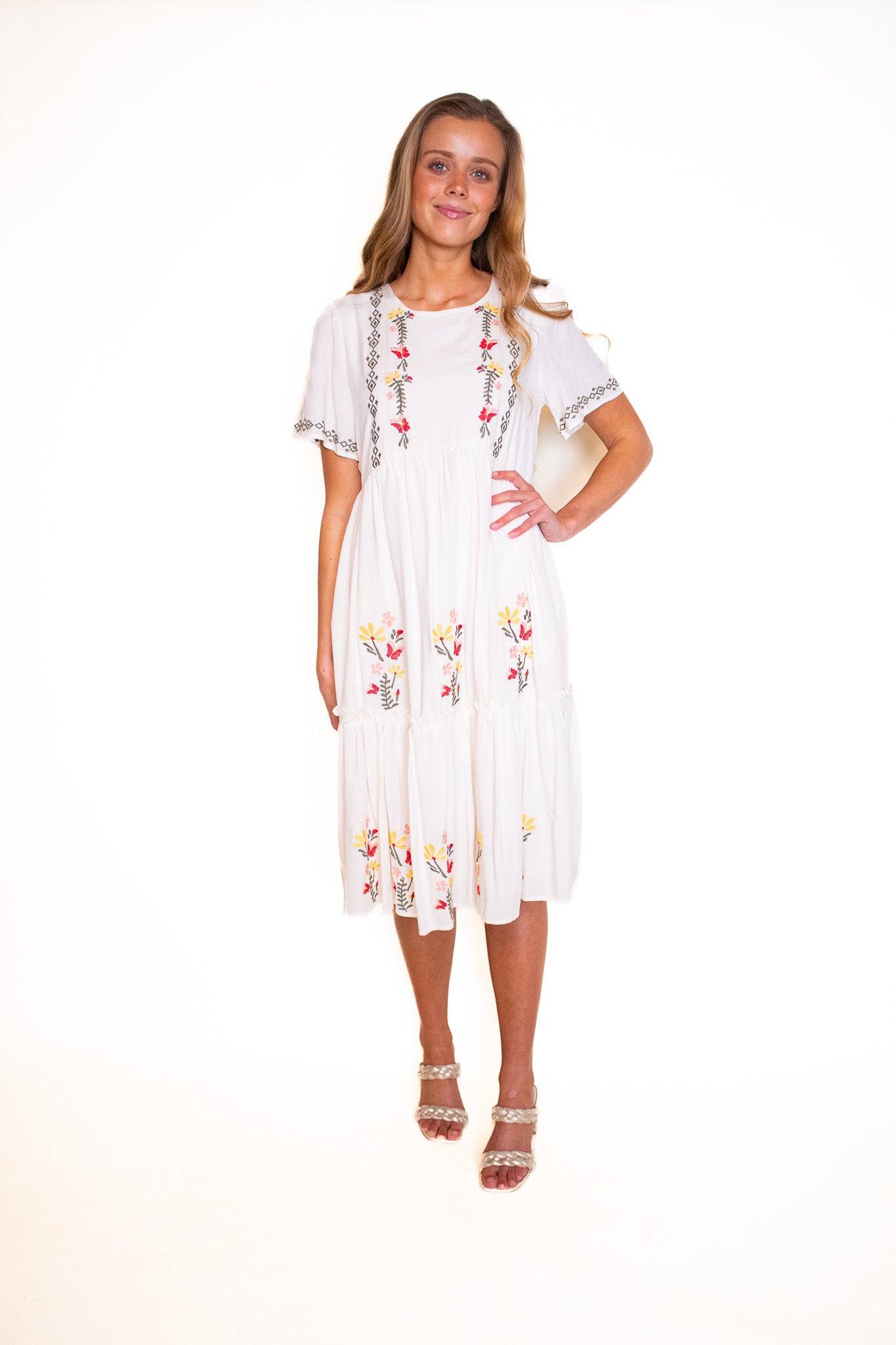 The Kacie Embroidered Midi in White