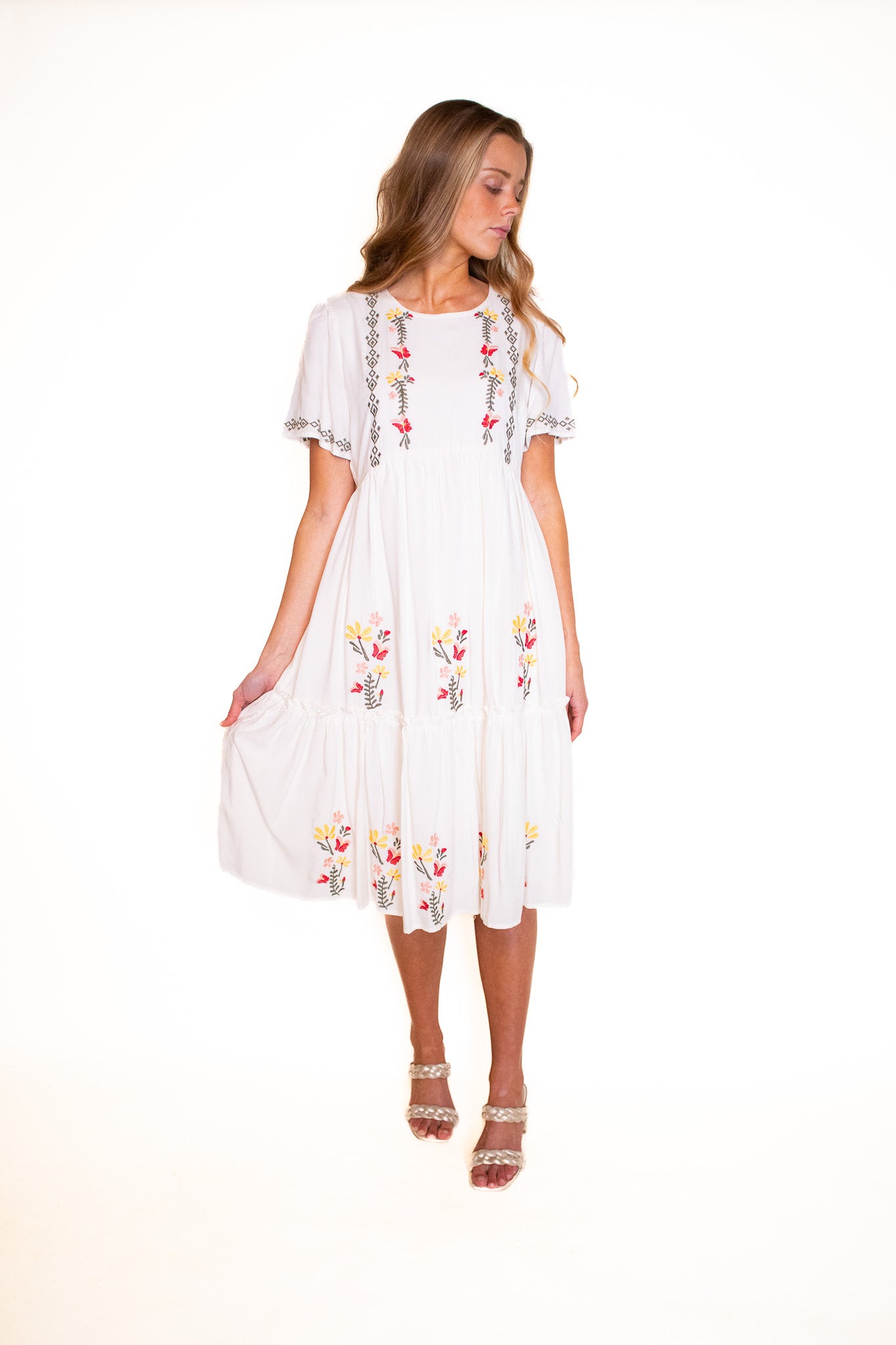 The Kacie Embroidered Midi in White