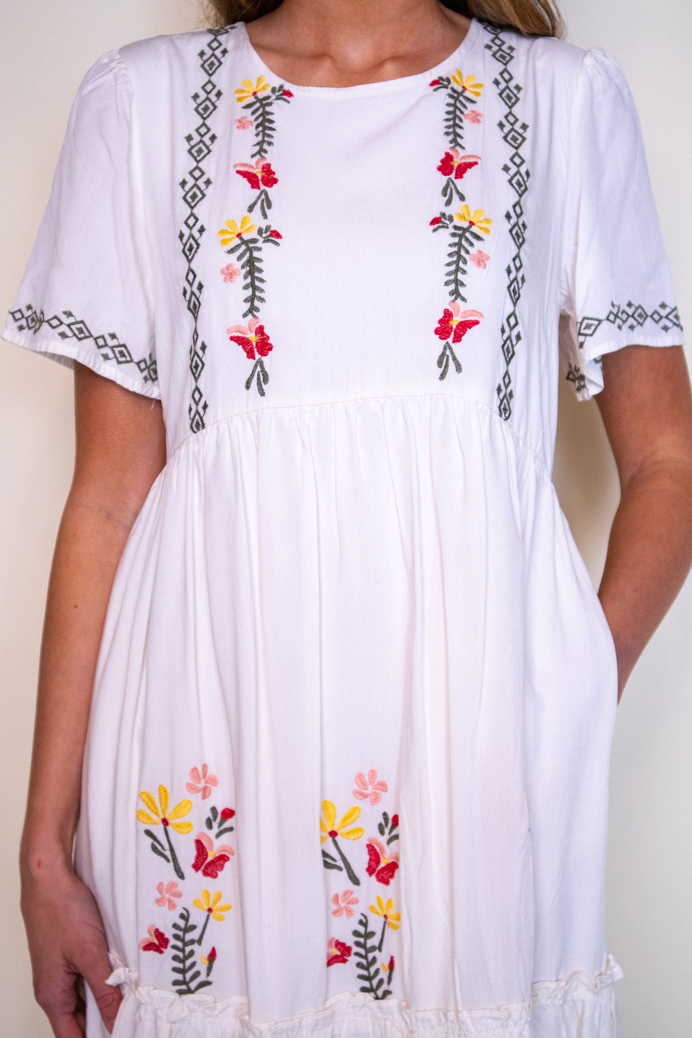 The Kacie Embroidered Midi in White