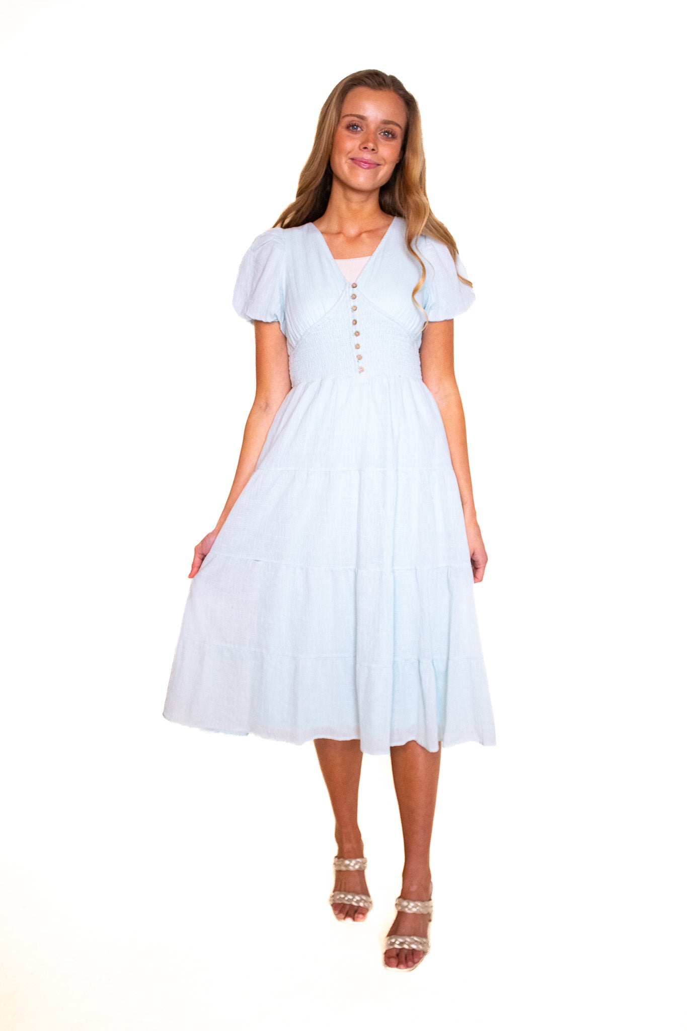 The Kallie Smocked Dress in Pale Turquoise