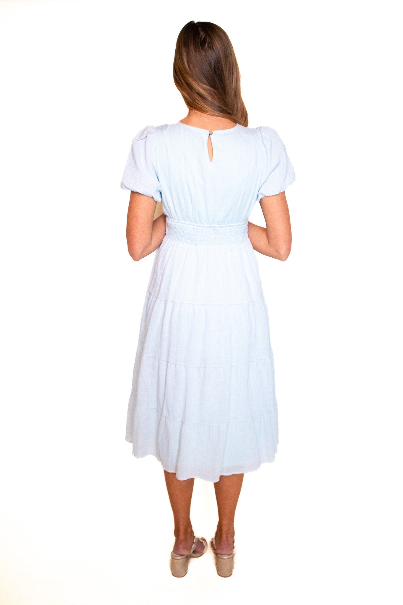 The Kallie Smocked Dress in Pale Turquoise