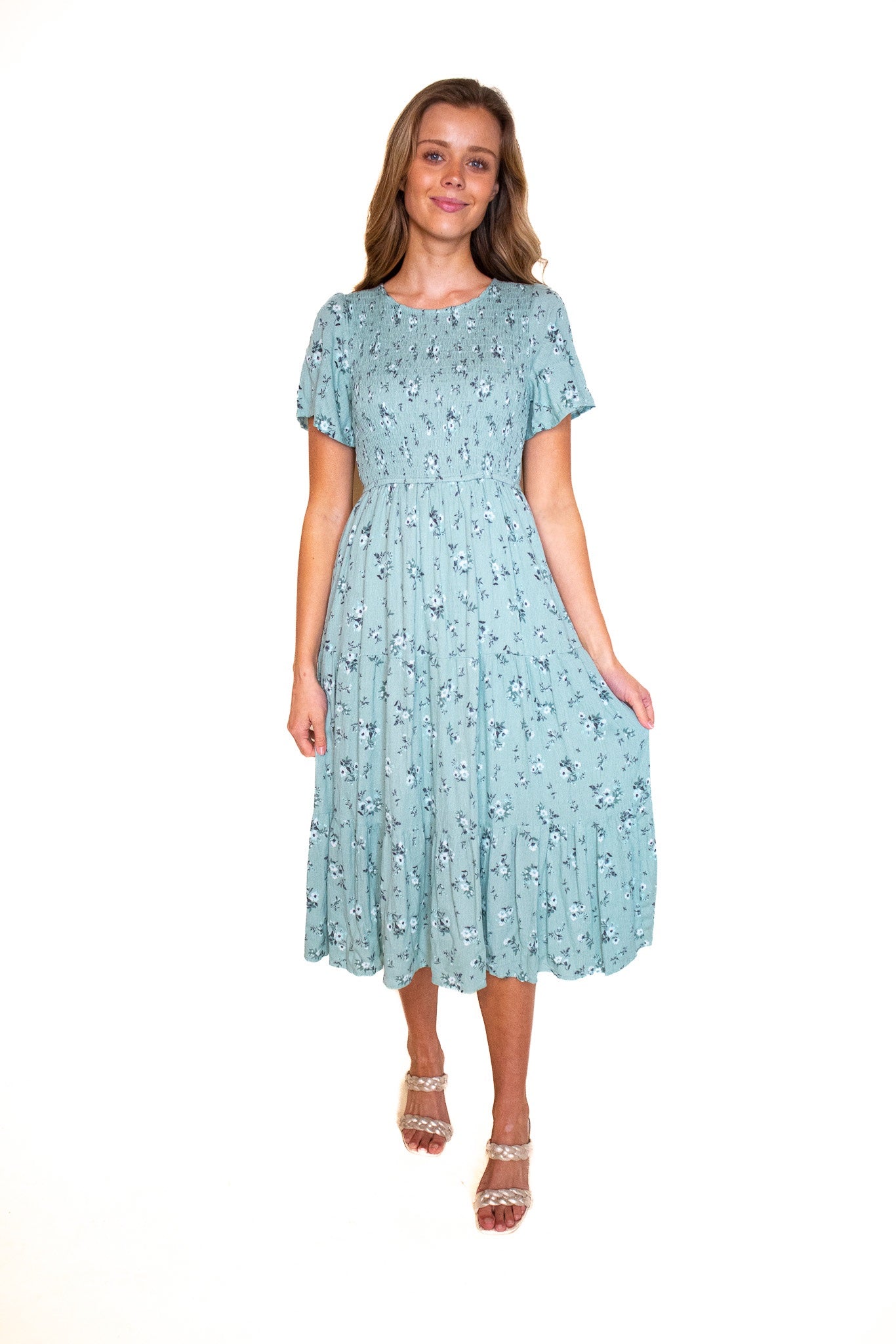 The Mae Dress in Teal Floral