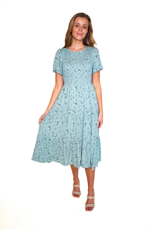 The Mae Dress in Teal Floral