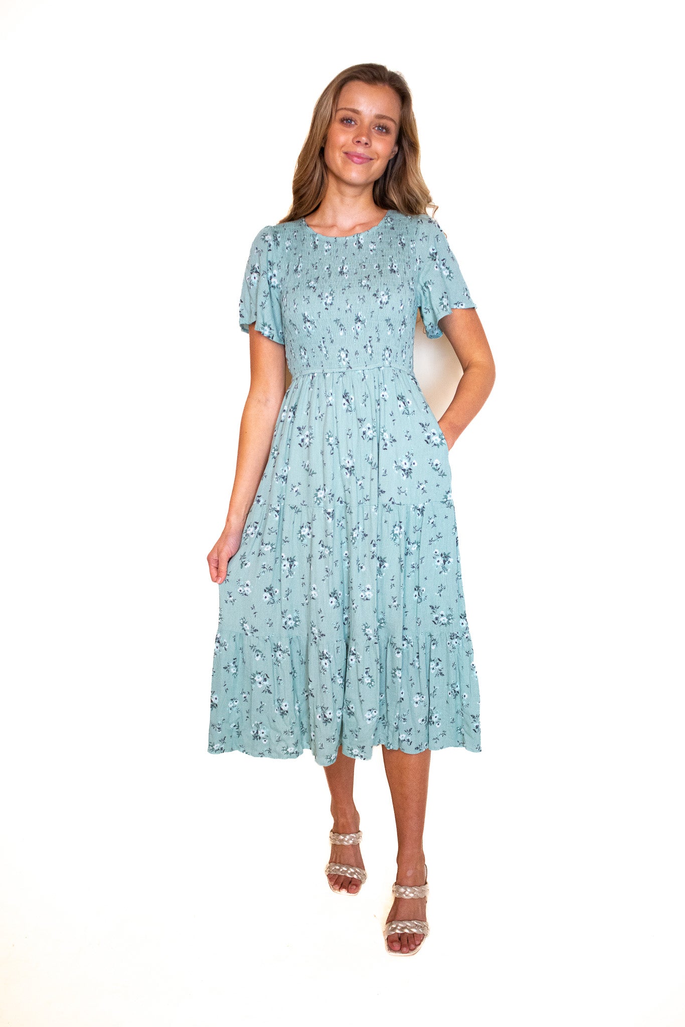 The Mae Dress in Teal Floral