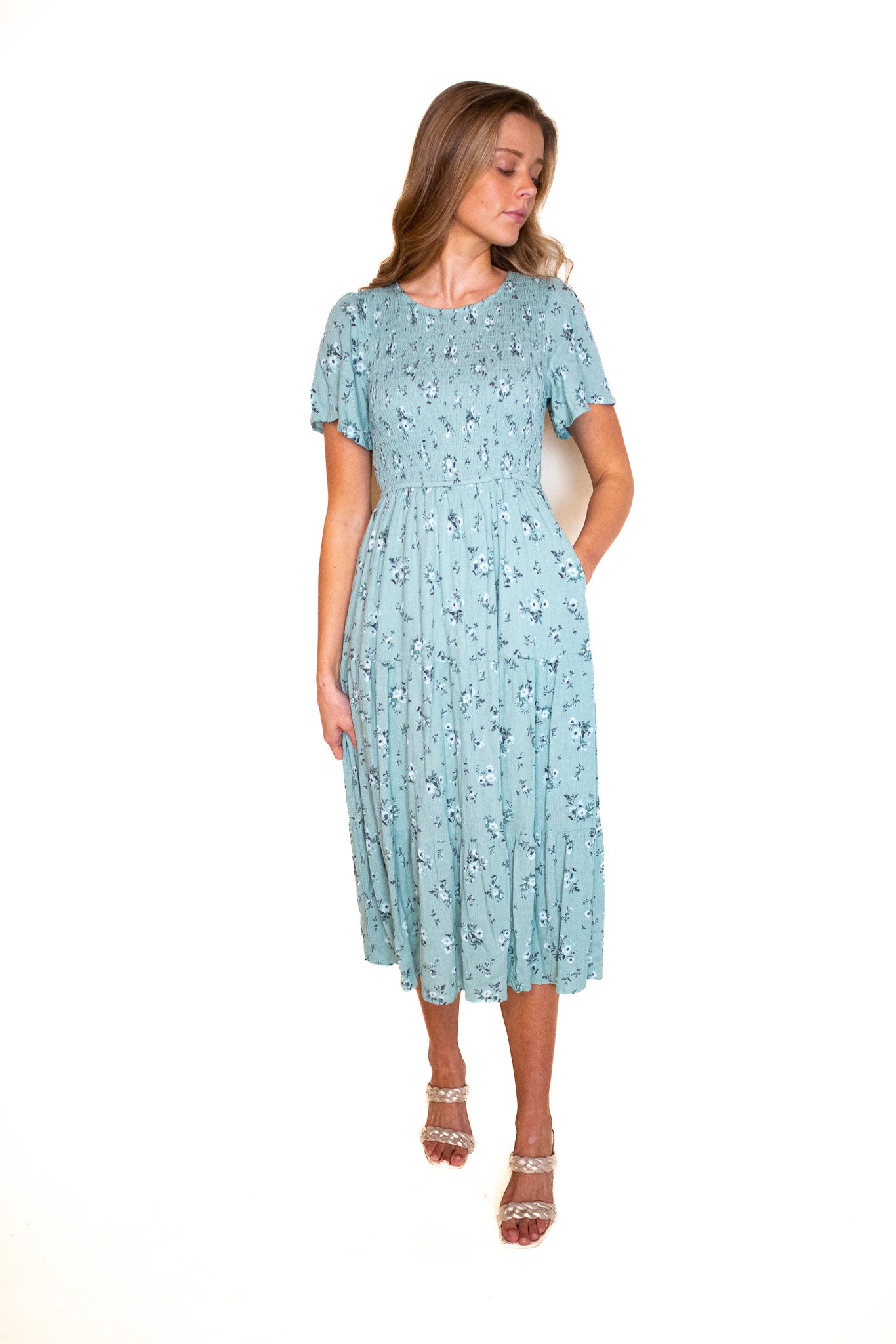 The Mae Dress in Teal Floral