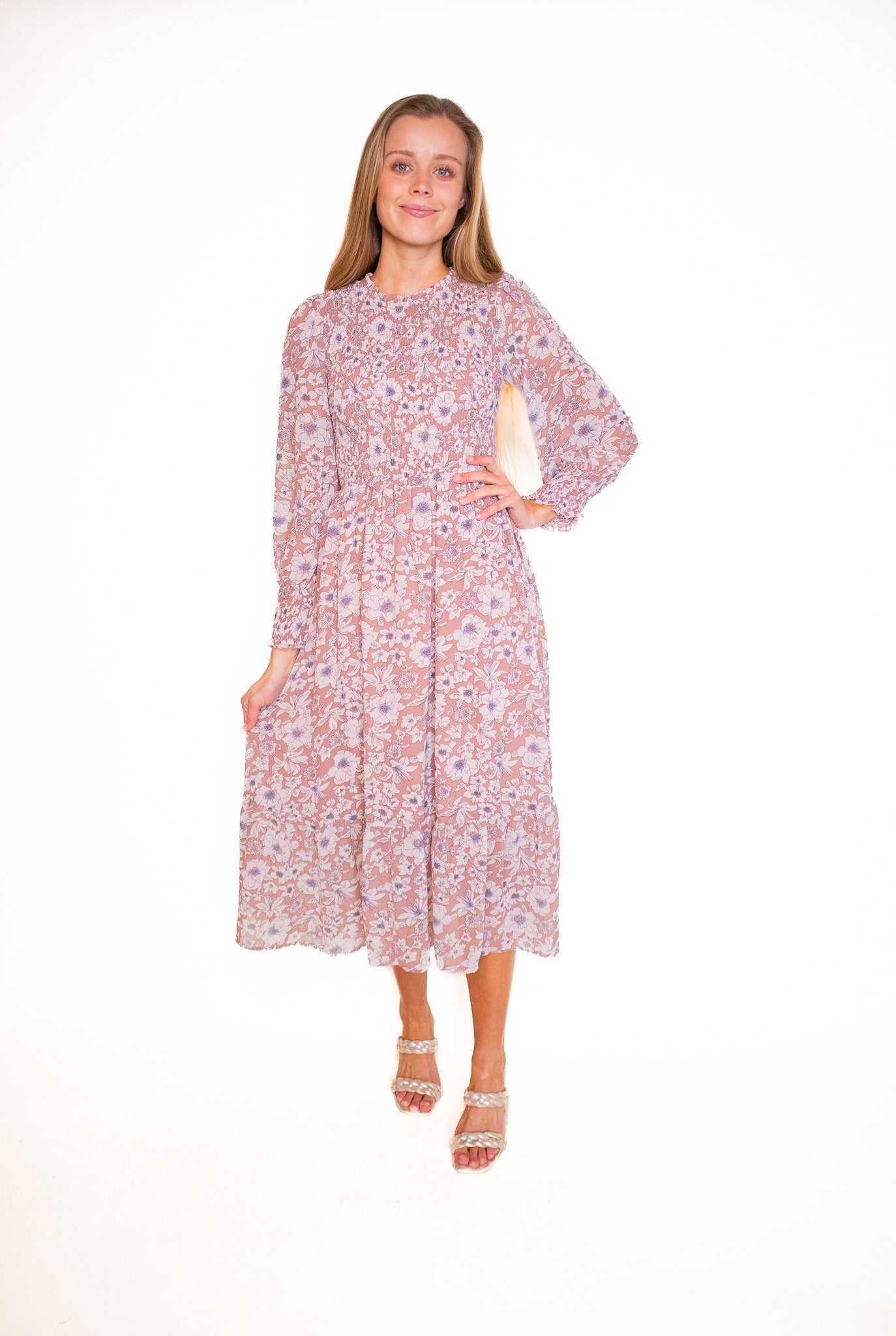 The Isabelle Smocked Floral Dress in Rose