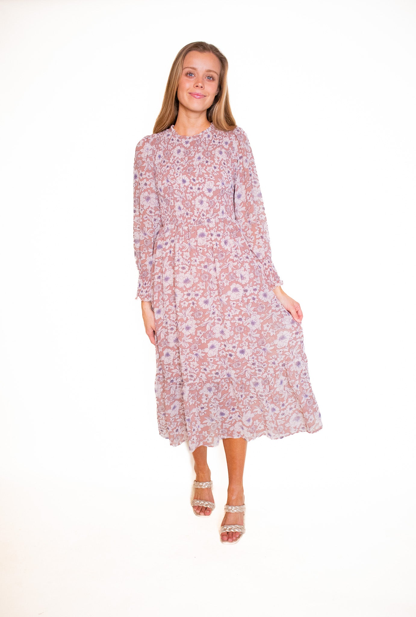 The Isabelle Smocked Floral Dress in Rose