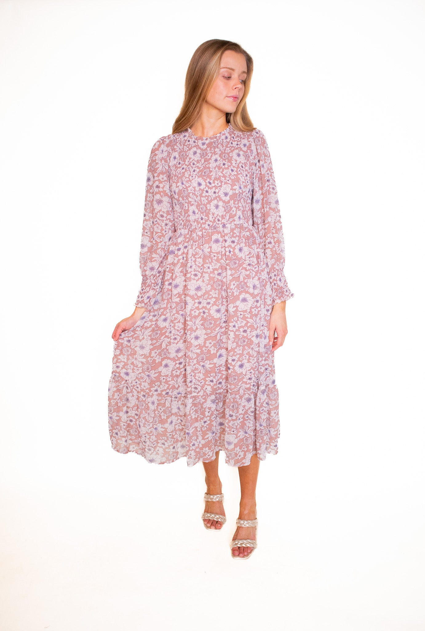 The Isabelle Smocked Floral Dress in Rose