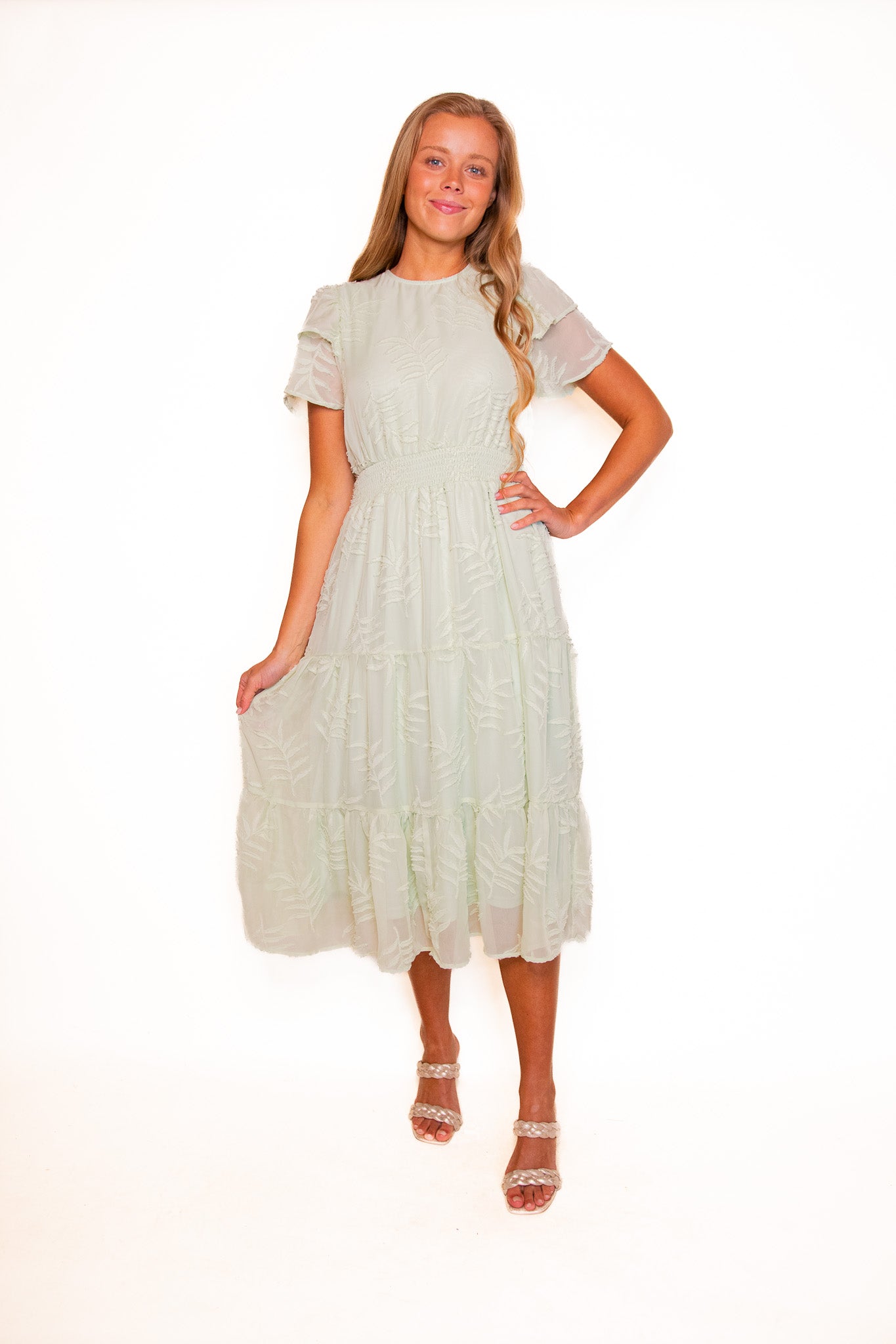 The Ava Chiffon Midi in Pistachio