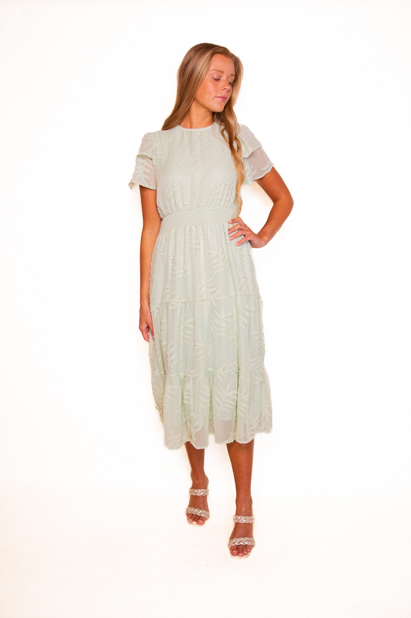 The Ava Chiffon Midi in Pistachio